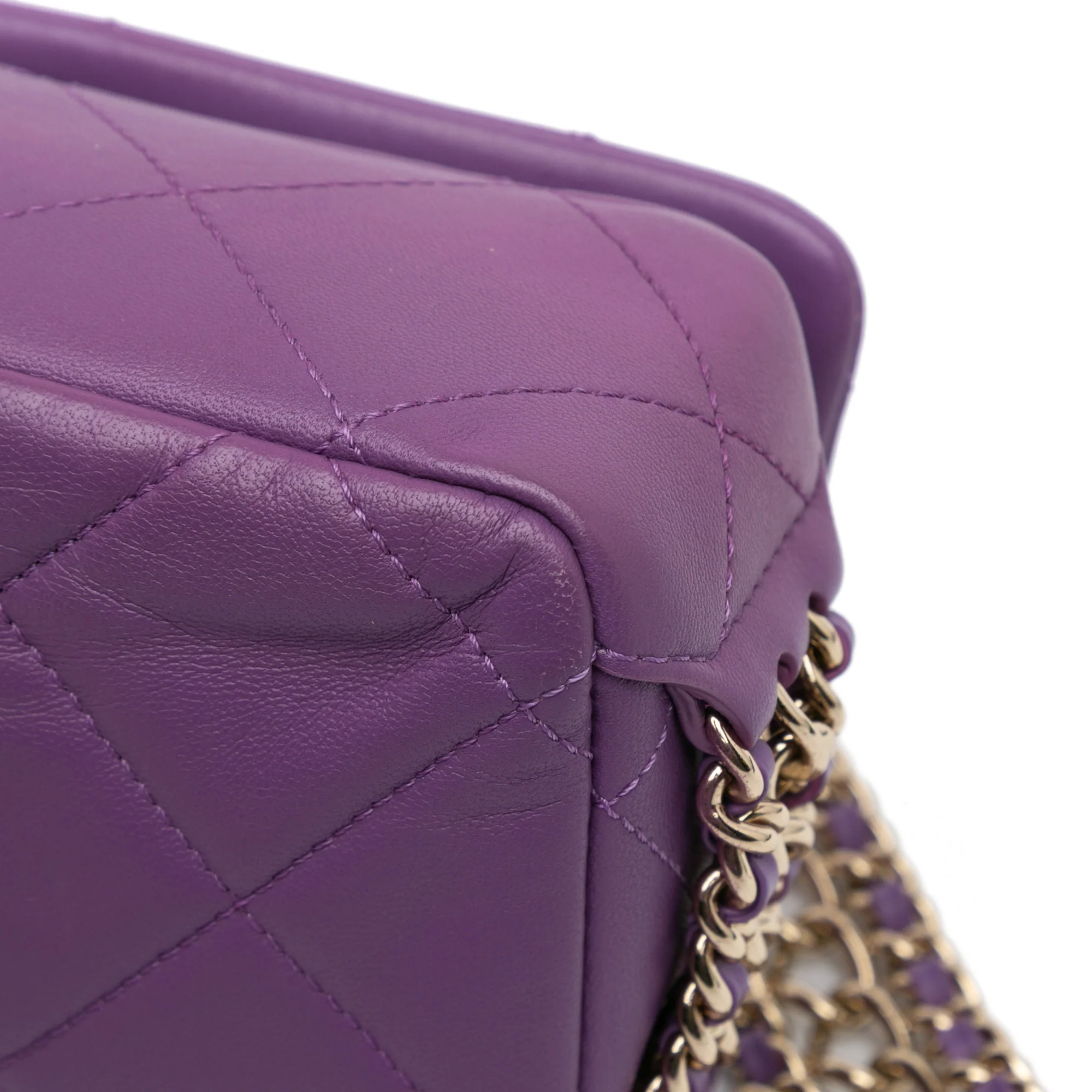 Chanel | Pre-Owned Mini Lambskin Triple Chain Full Flap | Purple - Image 9