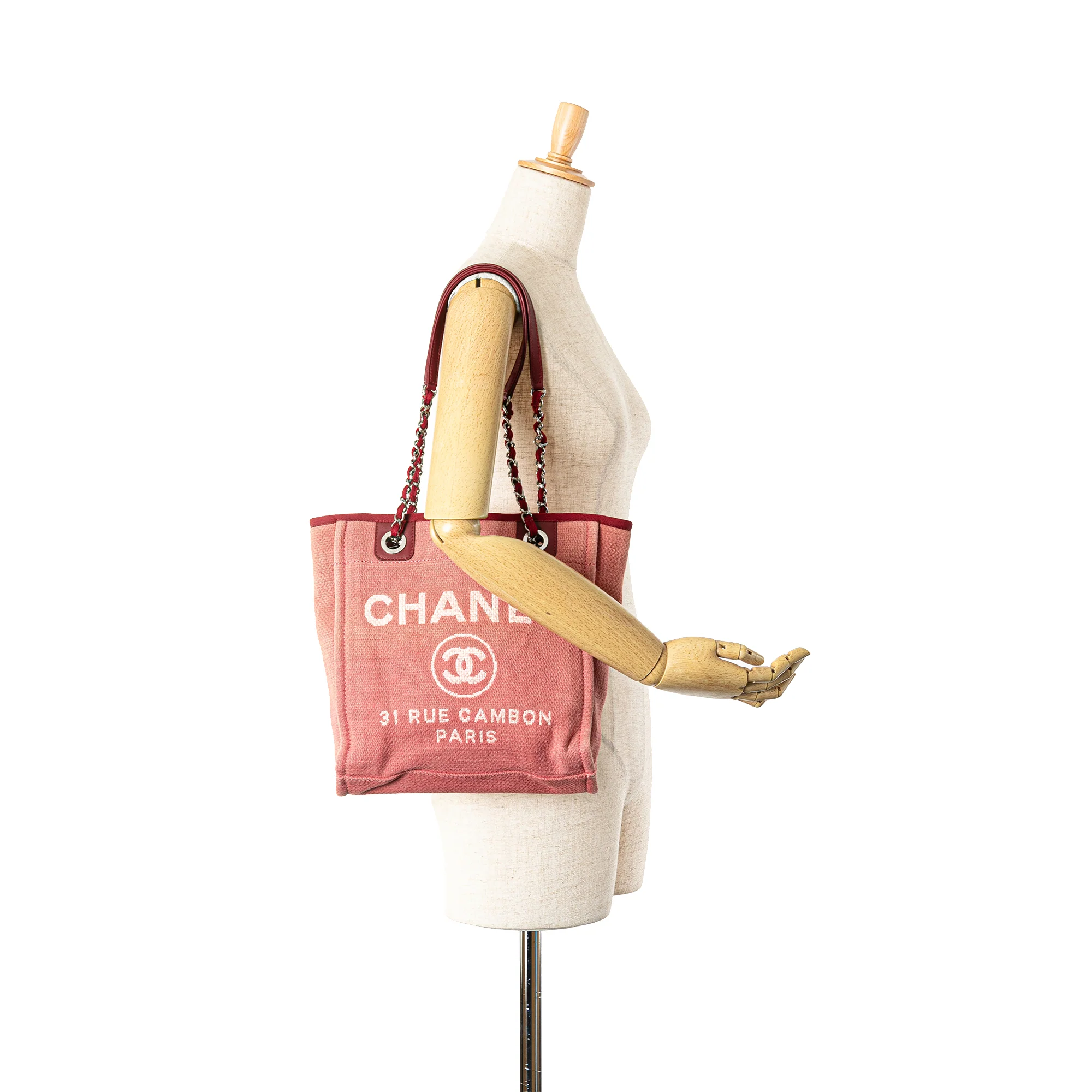 Chanel | Pre-Owned Mini Mixed Fibers Deauville Tote | Red/Dark Red - Image 7