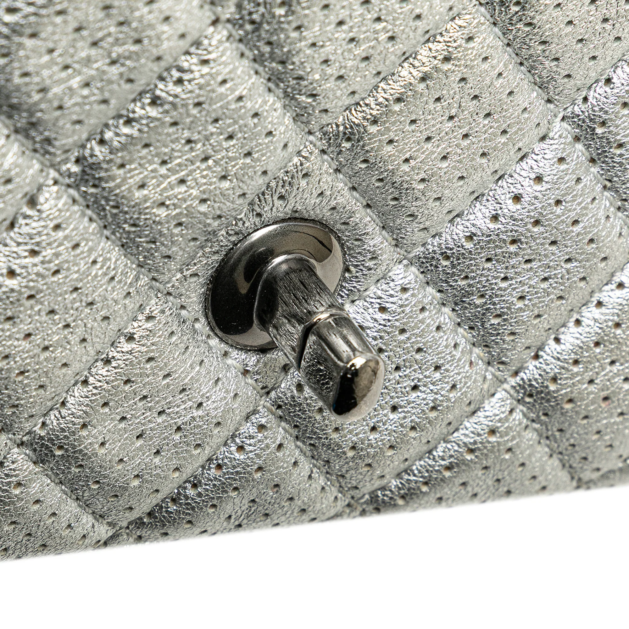 Chanel | Pre-Owned Mini Perforated Lambskin Punch Flap | Silver - Image 10