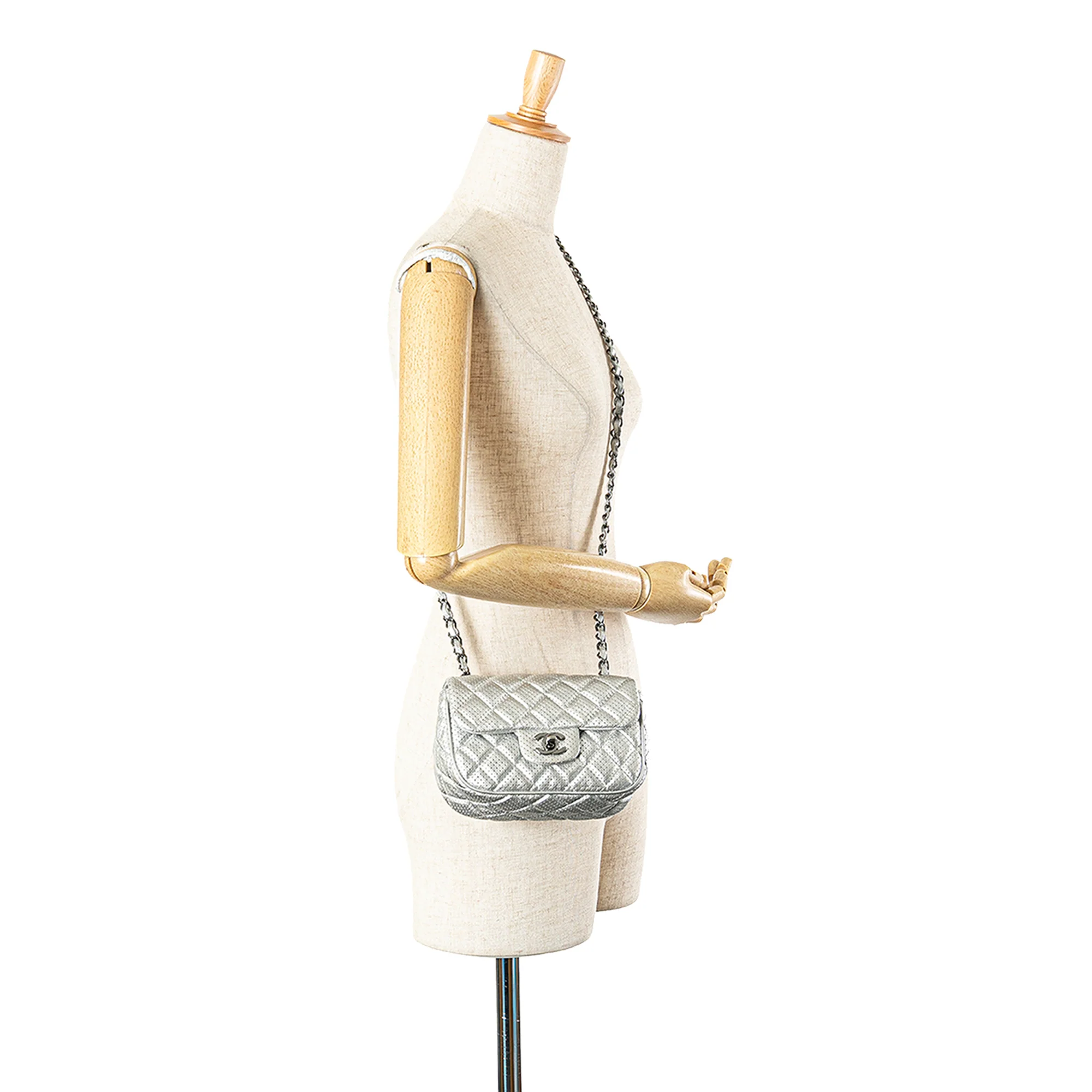 Chanel | Pre-Owned Mini Perforated Lambskin Punch Flap | Silver - Image 3
