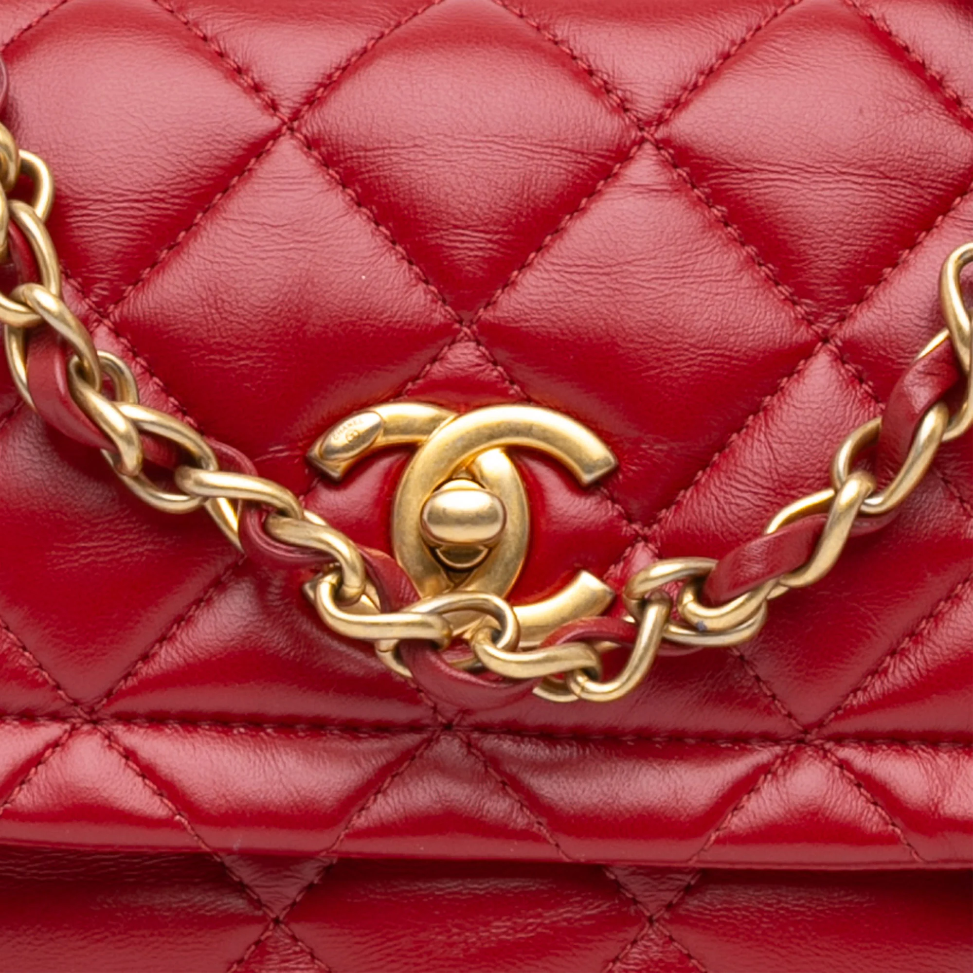 Chanel | Pre-Owned Mini Quilted Lambskin Soft Square Flap | Red - Image 7
