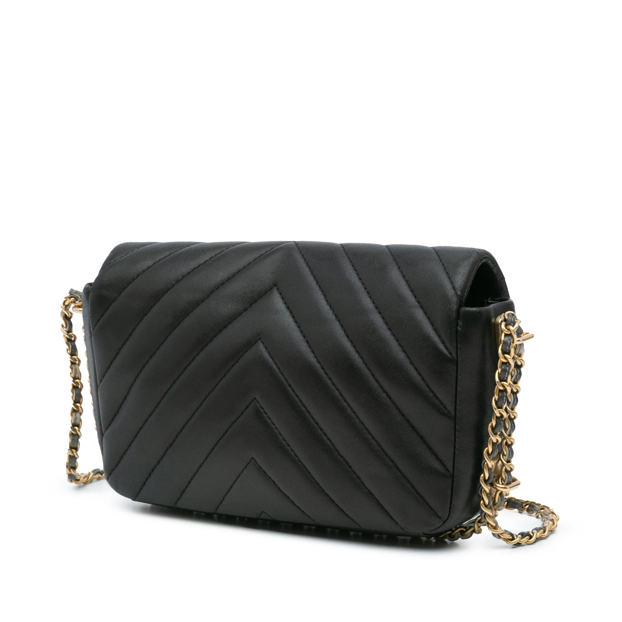 Chanel | Pre-Owned Mini Rectangular Chevron Lambskin Chain Around Flap | Black - Image 2