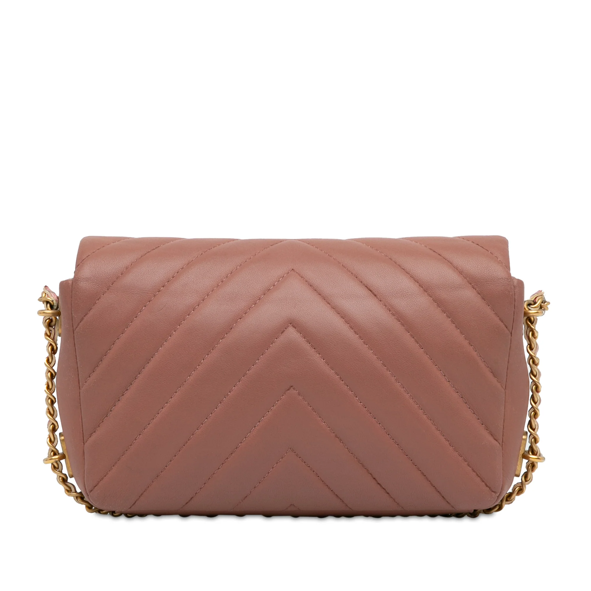 Chanel | Pre-Owned Mini Rectangular Chevron Lambskin Chain Around Flap | Pink/Light Pink - Image 7