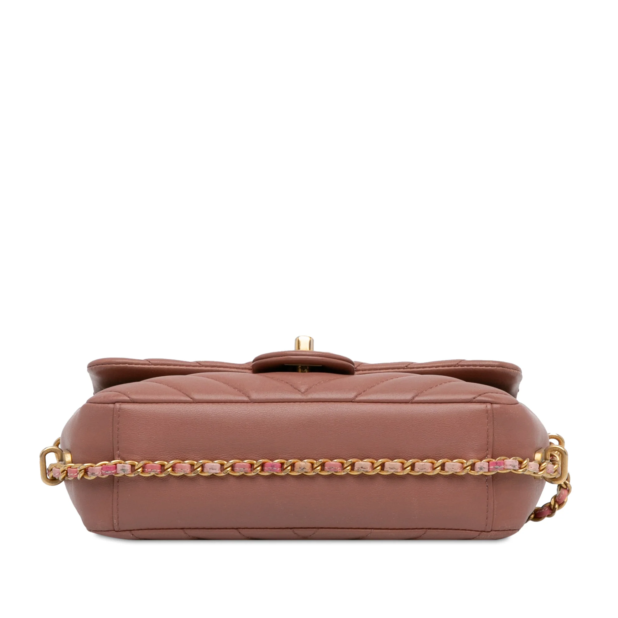 Chanel | Pre-Owned Mini Rectangular Chevron Lambskin Chain Around Flap | Pink/Light Pink - Image 8