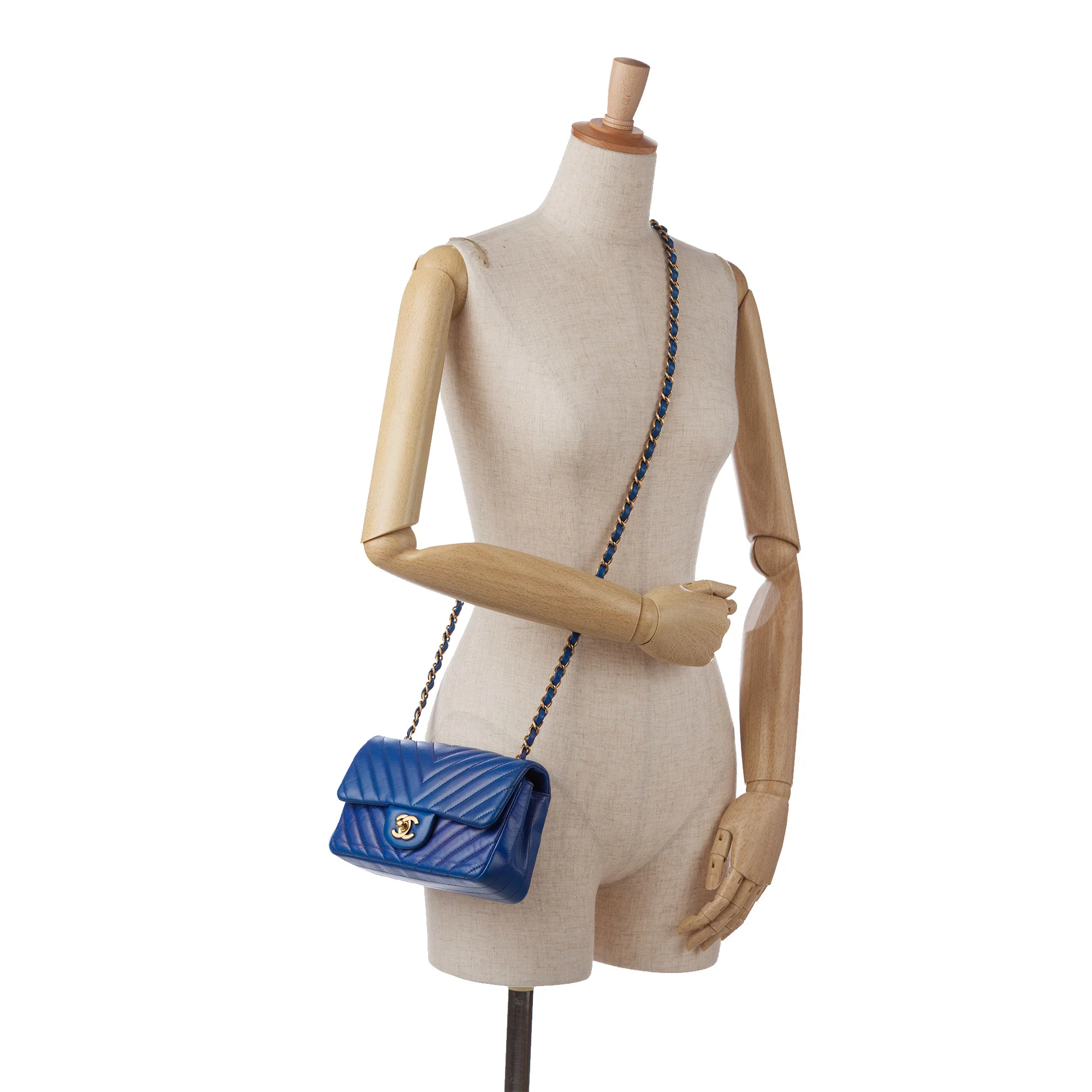 Chanel | Pre-Owned Mini Rectangular Chevron Lambskin Flap | Blue - Image 12