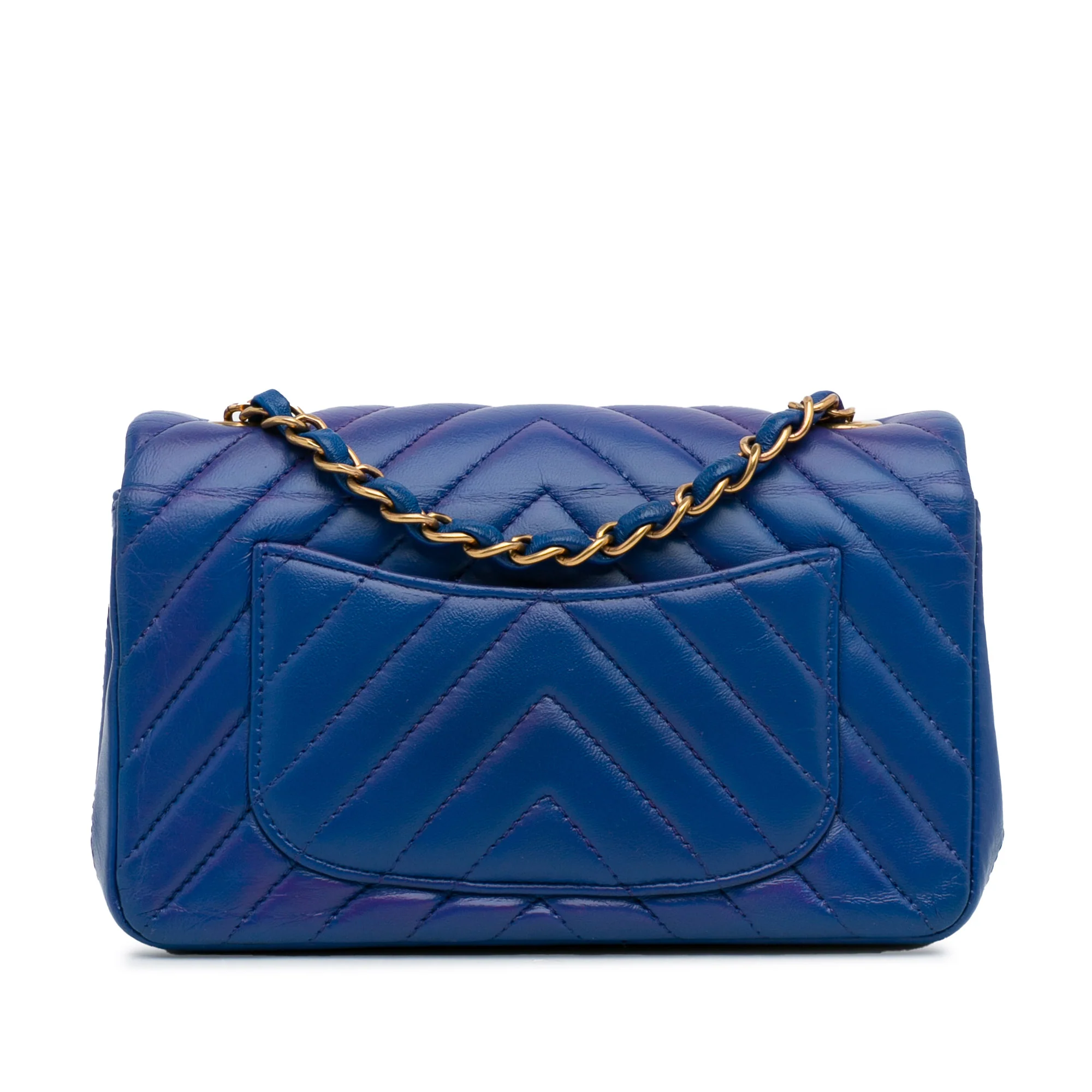 Chanel | Pre-Owned Mini Rectangular Chevron Lambskin Flap | Blue - Image 6
