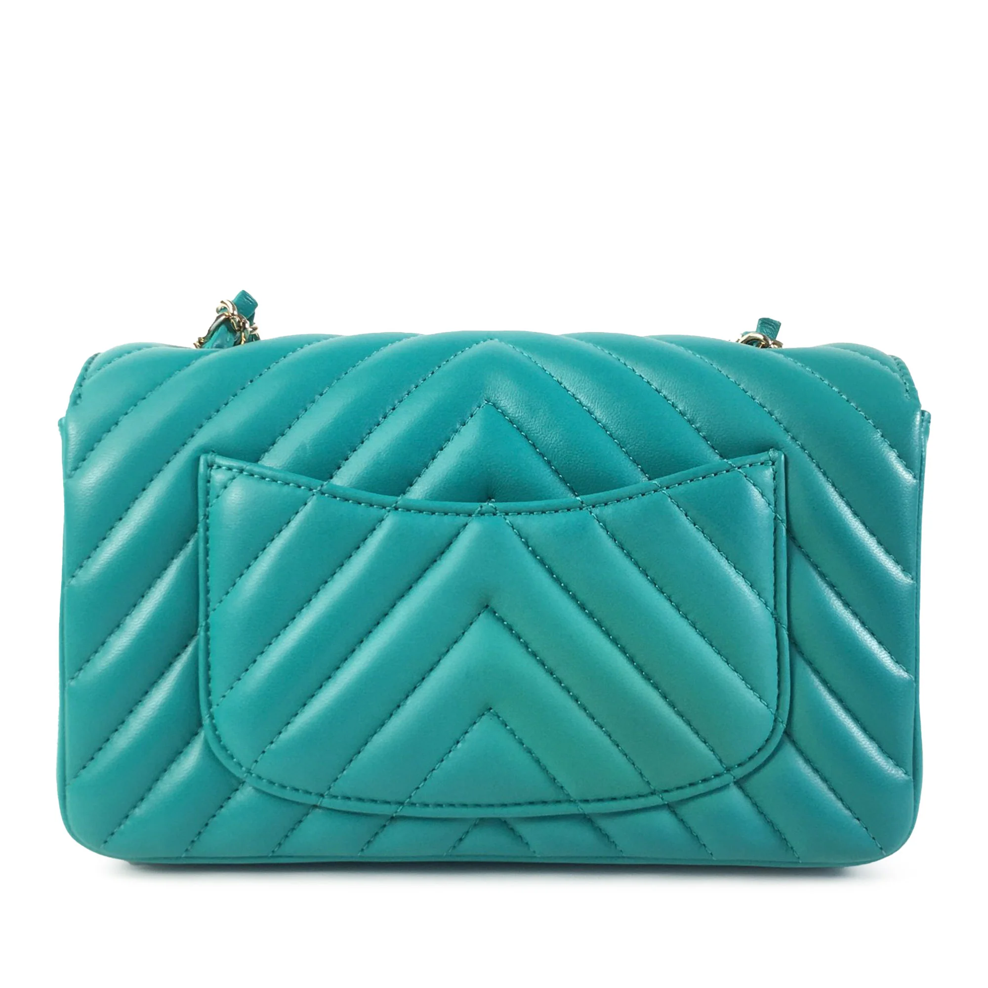 Chanel | Pre-Owned Mini Rectangular Chevron Lambskin Single Flap | Green - Image 13