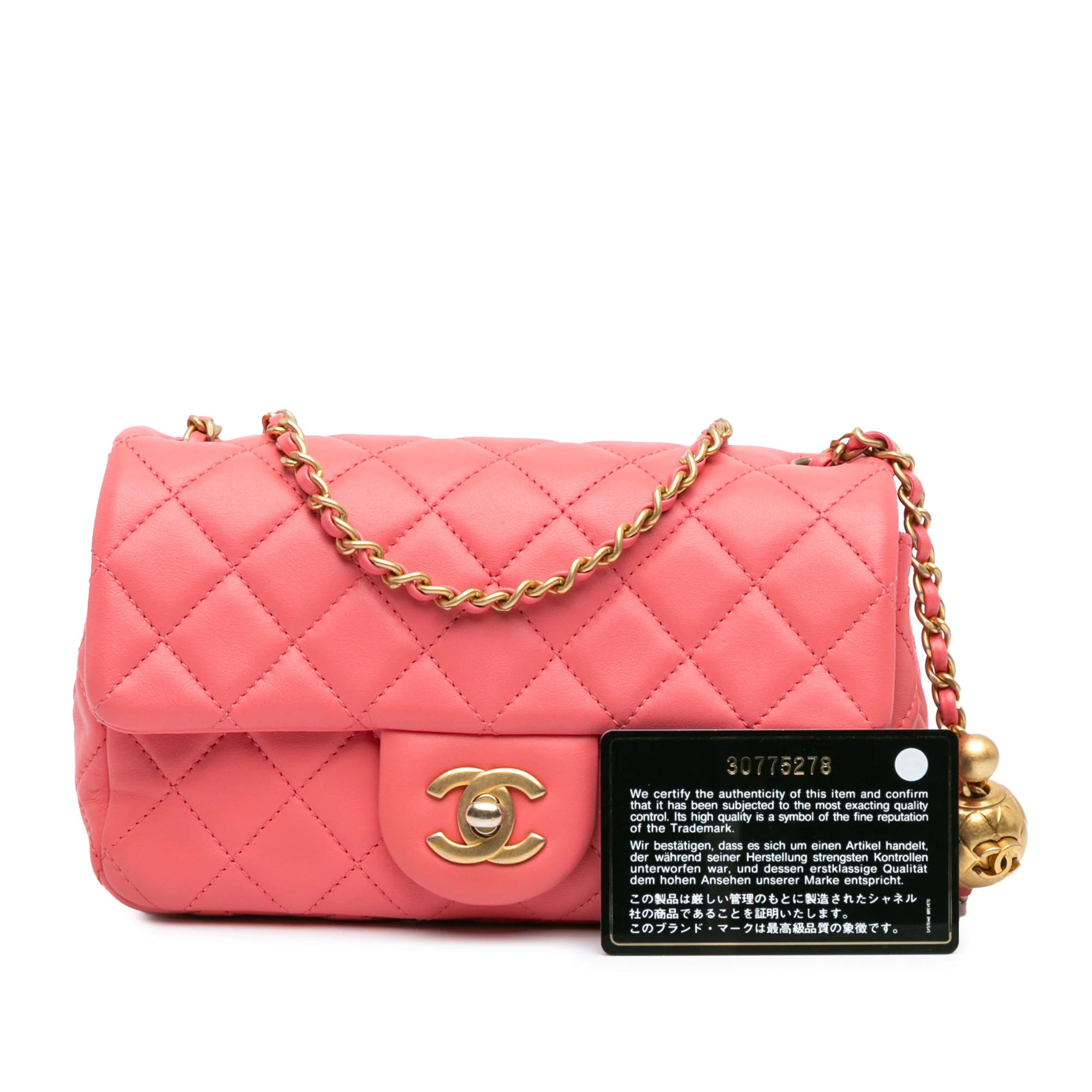 Chanel | Pre-Owned Mini Rectangular Classic Lambskin Pearl Crush Single Flap | Pink - Image 2