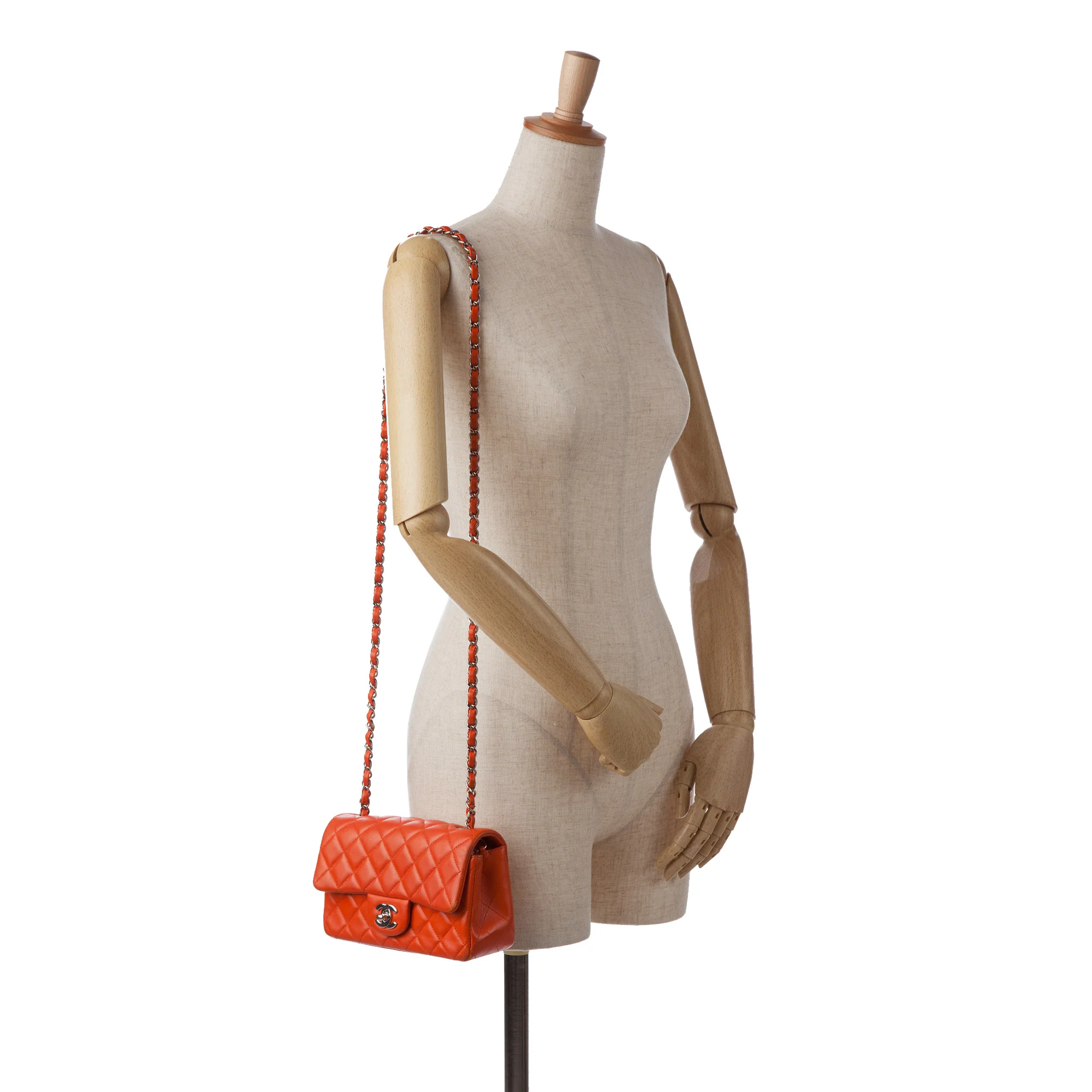 Chanel | Pre-Owned Mini Rectangular Classic Lambskin Single Flap | Orange - Image 11