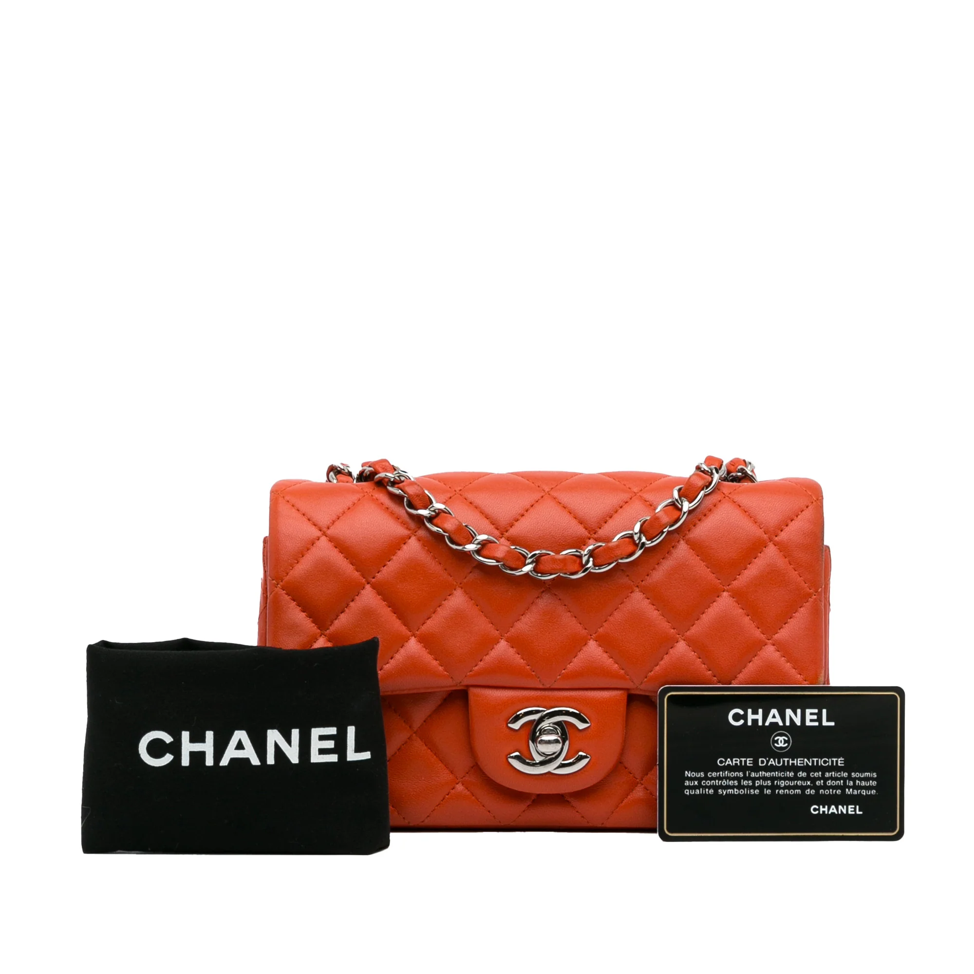 Chanel | Pre-Owned Mini Rectangular Classic Lambskin Single Flap | Orange - Image 12