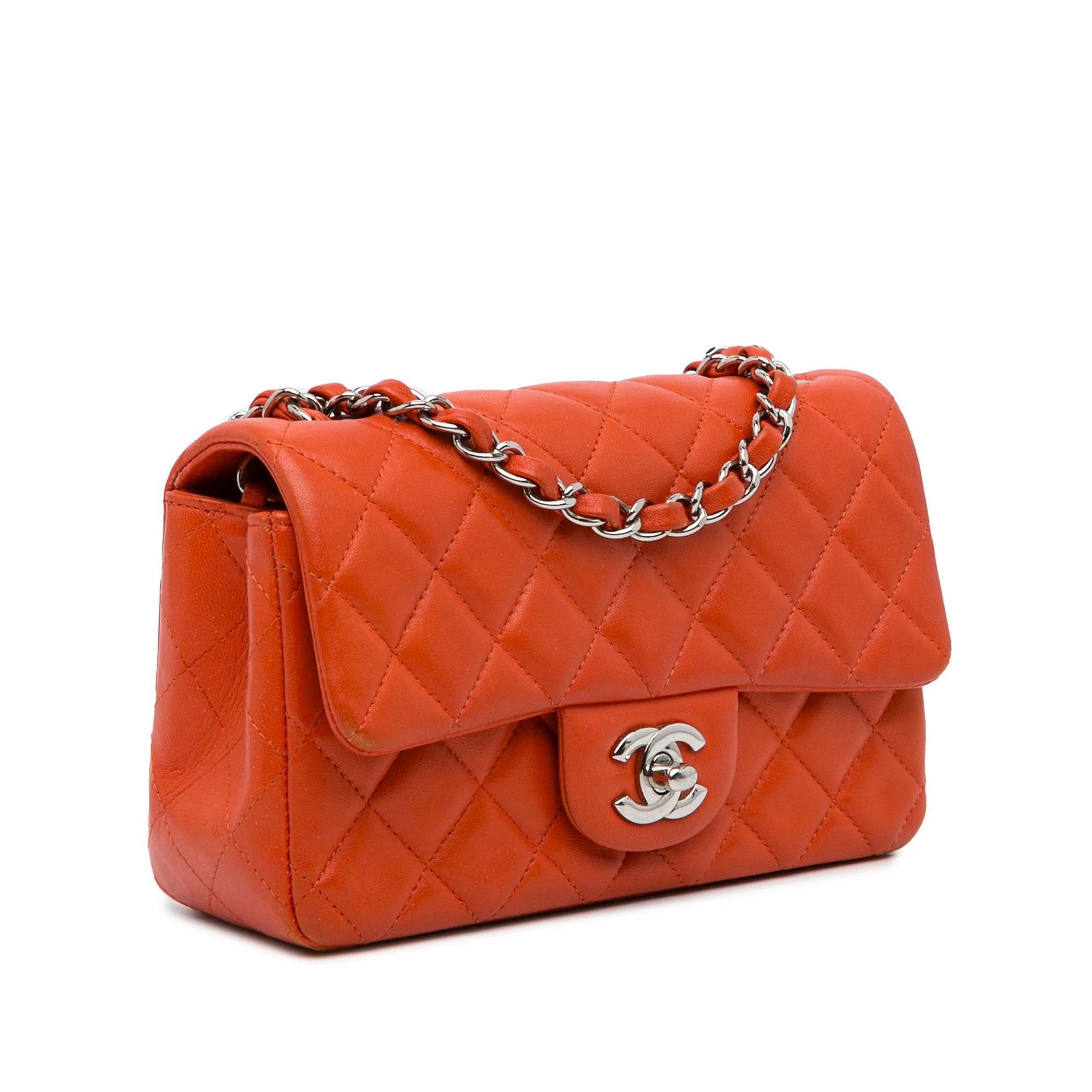 Chanel | Pre-Owned Mini Rectangular Classic Lambskin Single Flap | Orange - Image 3