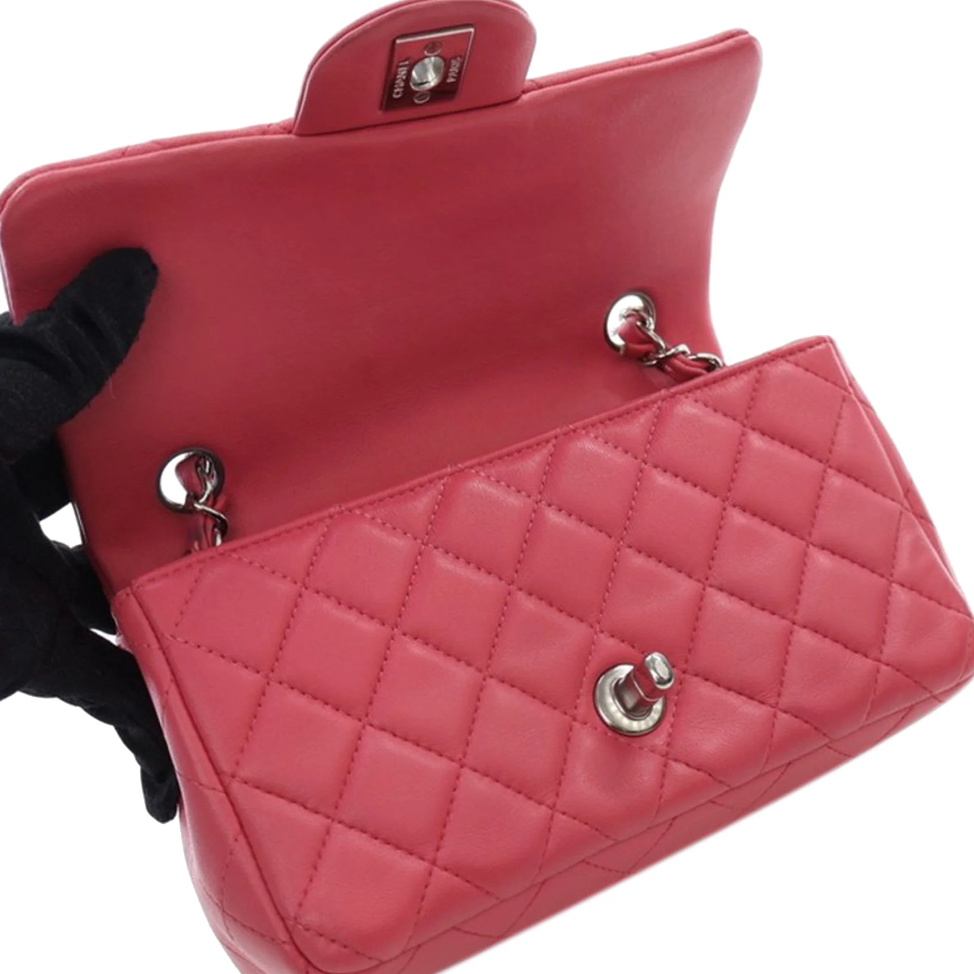 Chanel | Pre-Owned Mini Rectangular Classic Lambskin Single Flap | Pink - Image 7