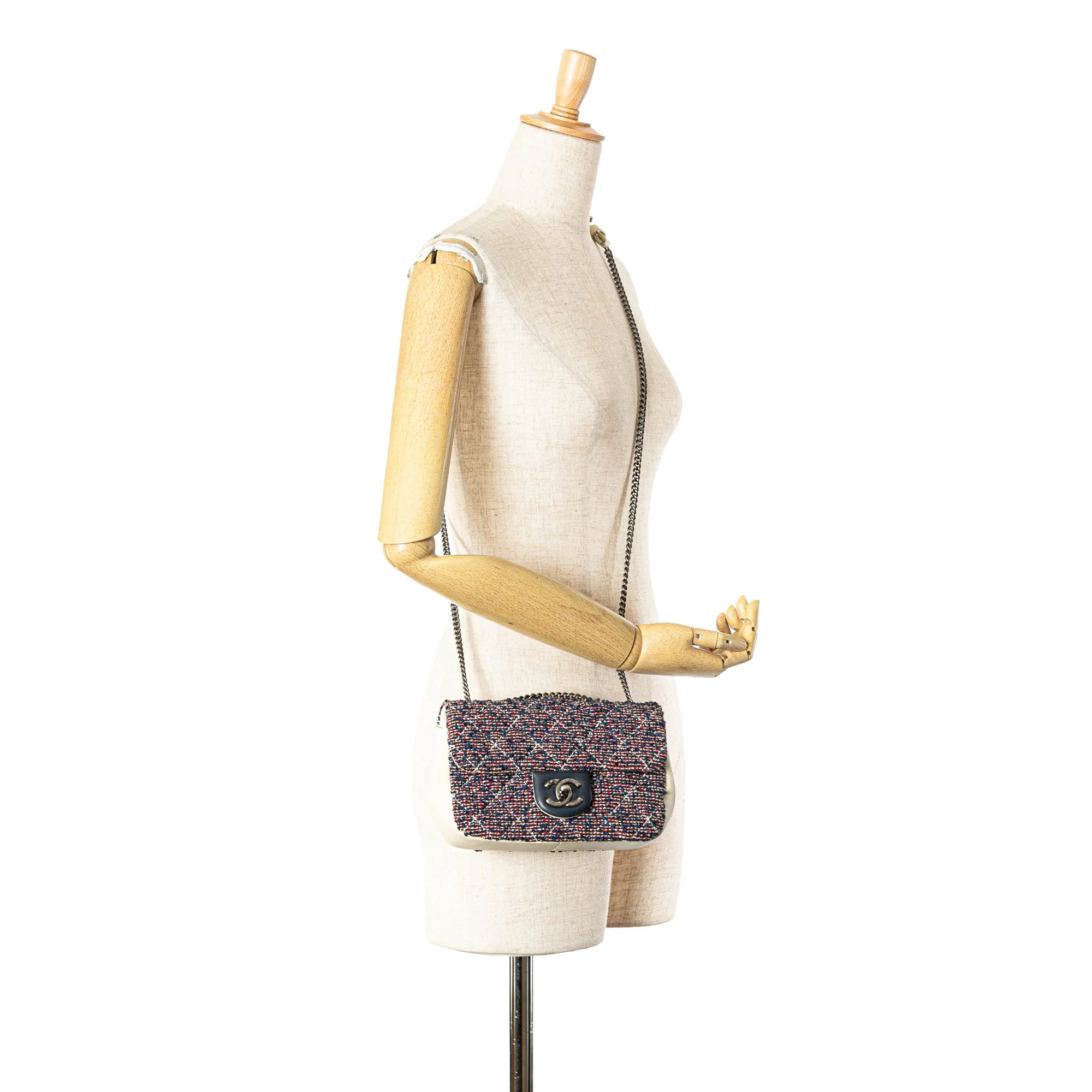 Chanel | Pre-Owned Mini Rectangular Tweed Single Flap | BlueWhite/Ivory - Image 7