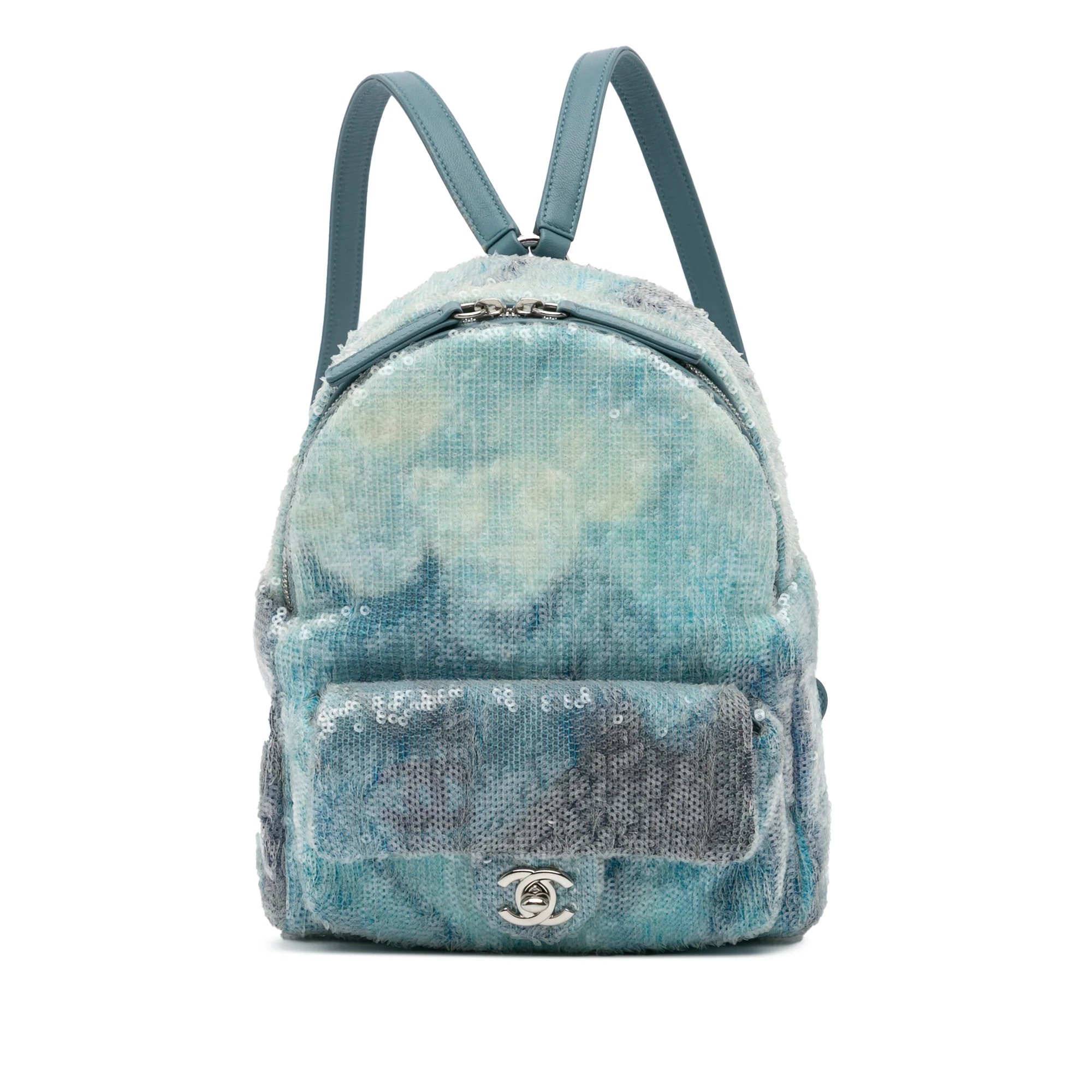 Chanel | Pre-Owned Mini Sequins and Lambskin Waterfall Backpack | Blue/Light Blue