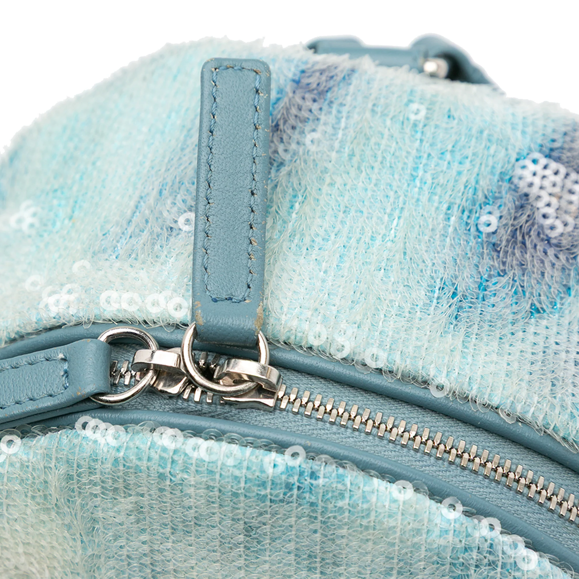 Chanel | Pre-Owned Mini Sequins and Lambskin Waterfall Backpack | Blue/Light Blue - Image 13