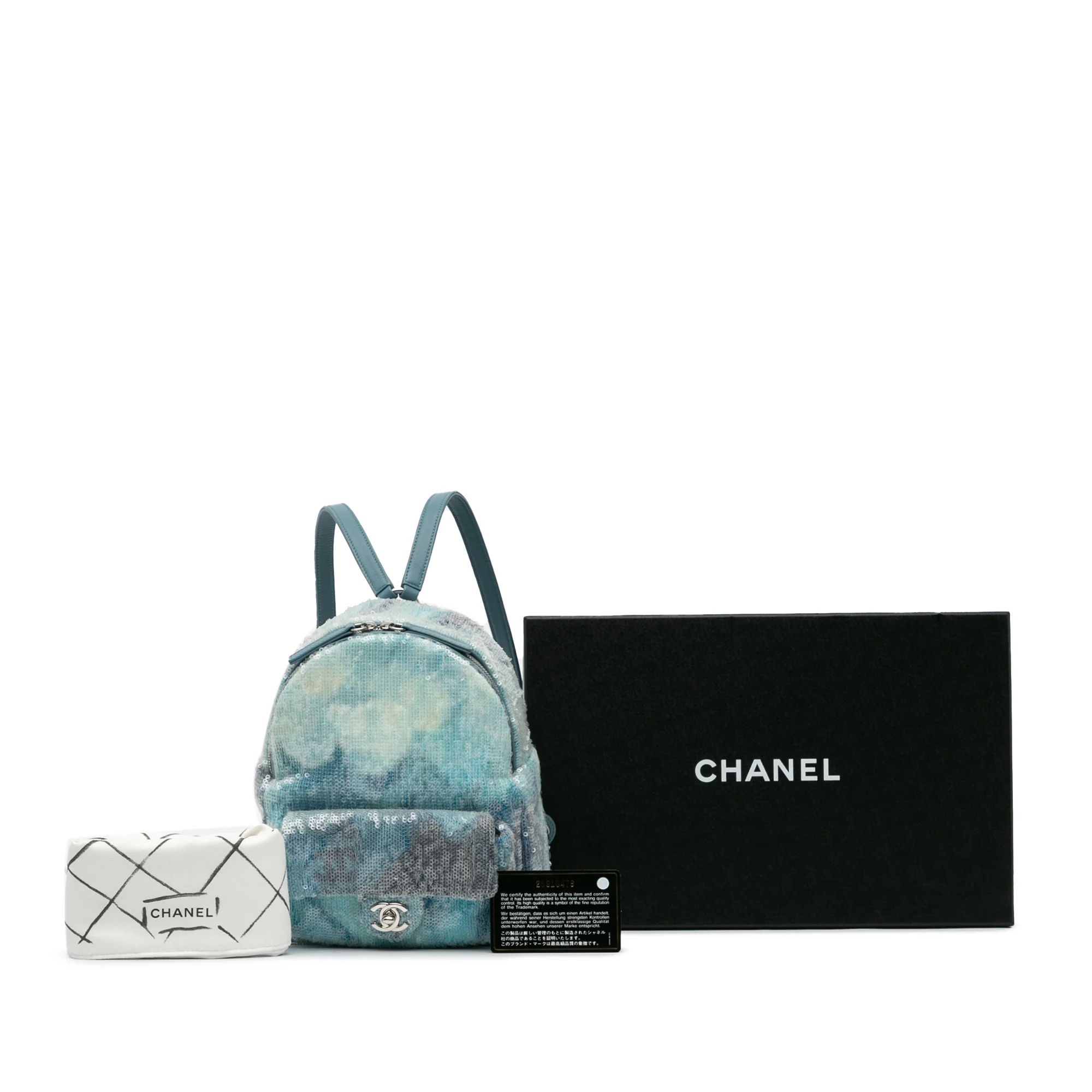 Chanel | Pre-Owned Mini Sequins and Lambskin Waterfall Backpack | Blue/Light Blue - Image 5