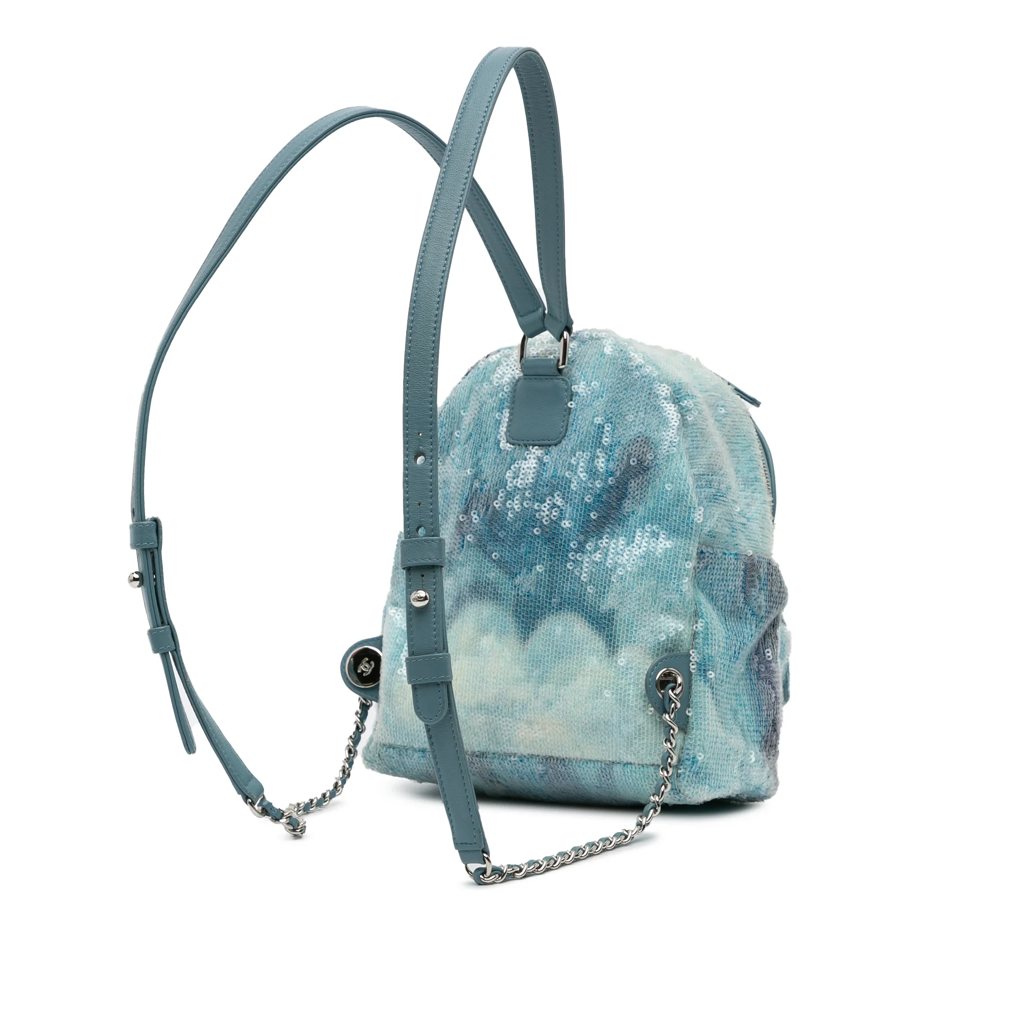 Chanel | Pre-Owned Mini Sequins and Lambskin Waterfall Backpack | Blue/Light Blue - Image 6