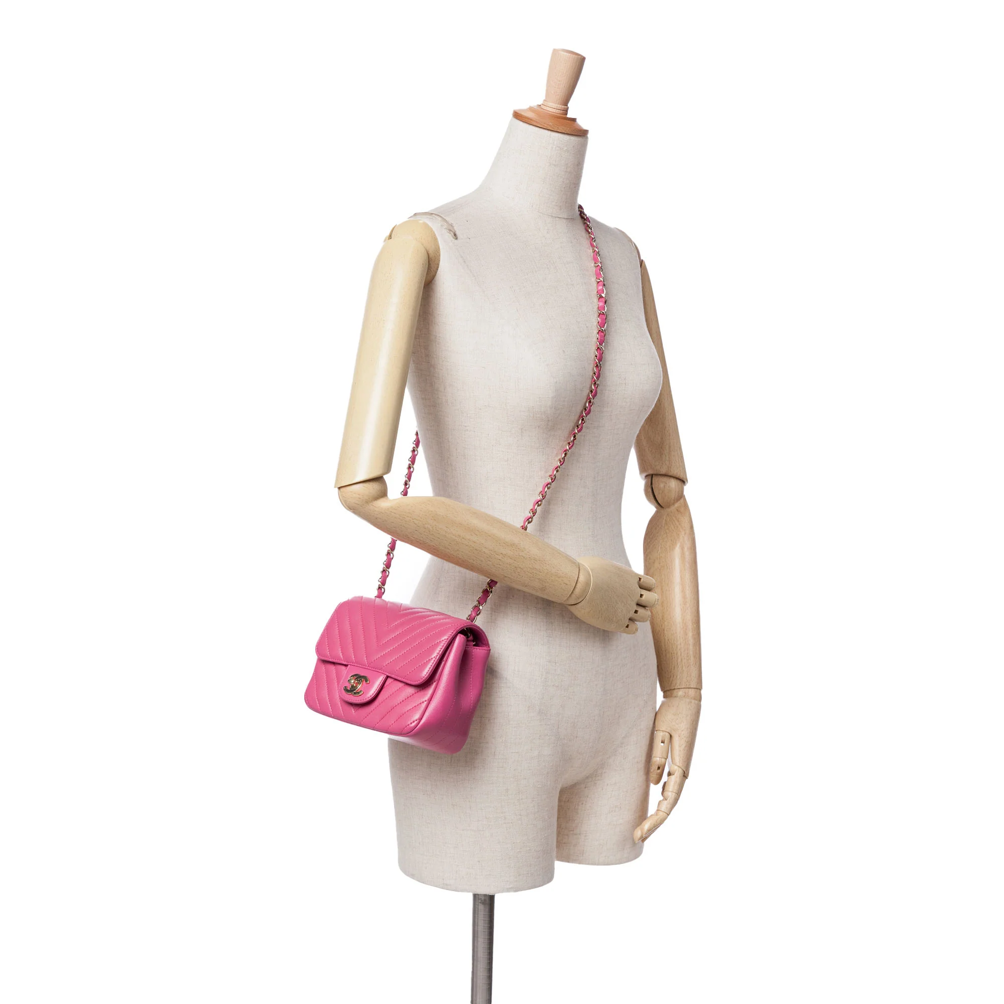 Chanel | Pre-Owned Mini Square Classic Chevron Lambskin Single Flap | Pink - Image 10