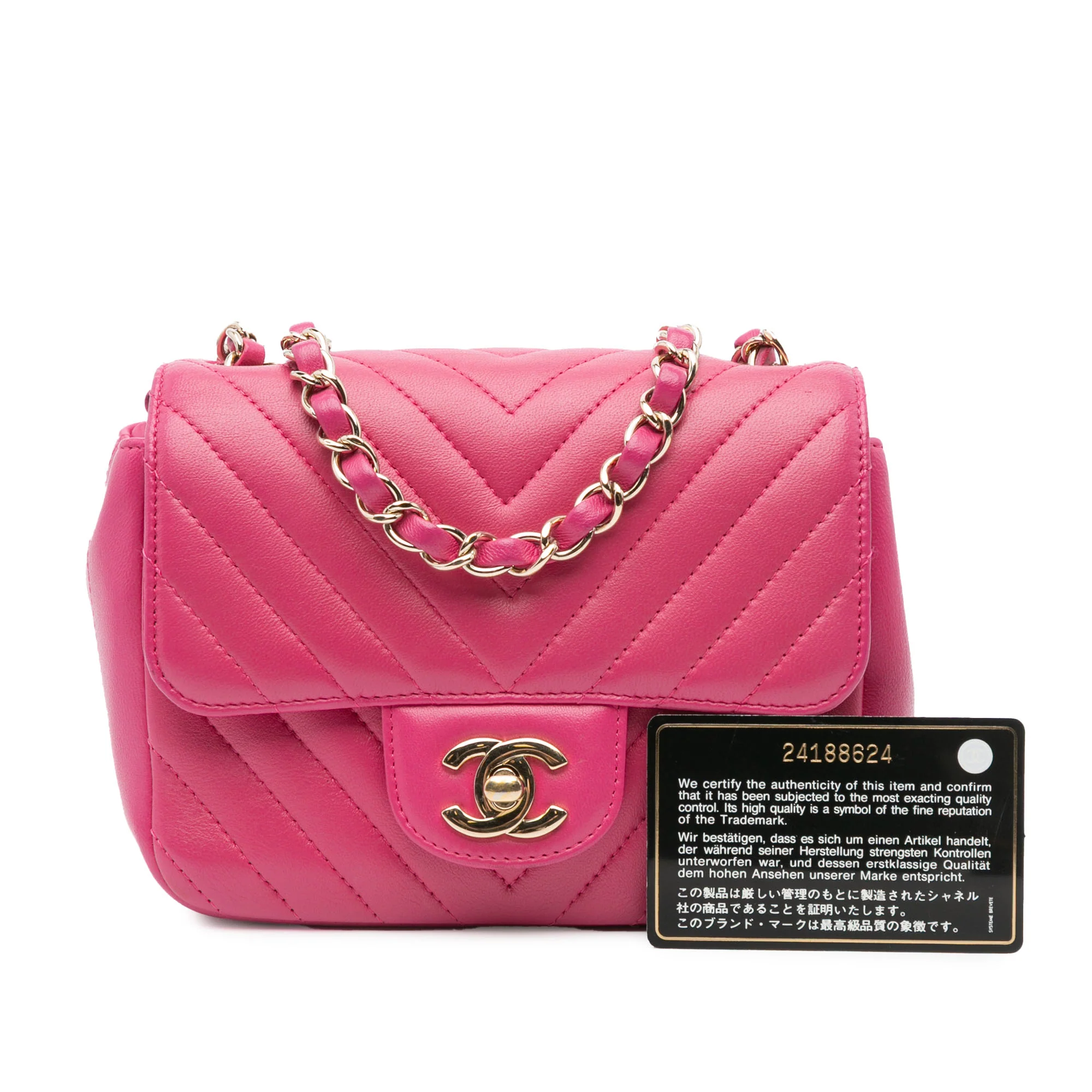 Chanel | Pre-Owned Mini Square Classic Chevron Lambskin Single Flap | Pink - Image 2