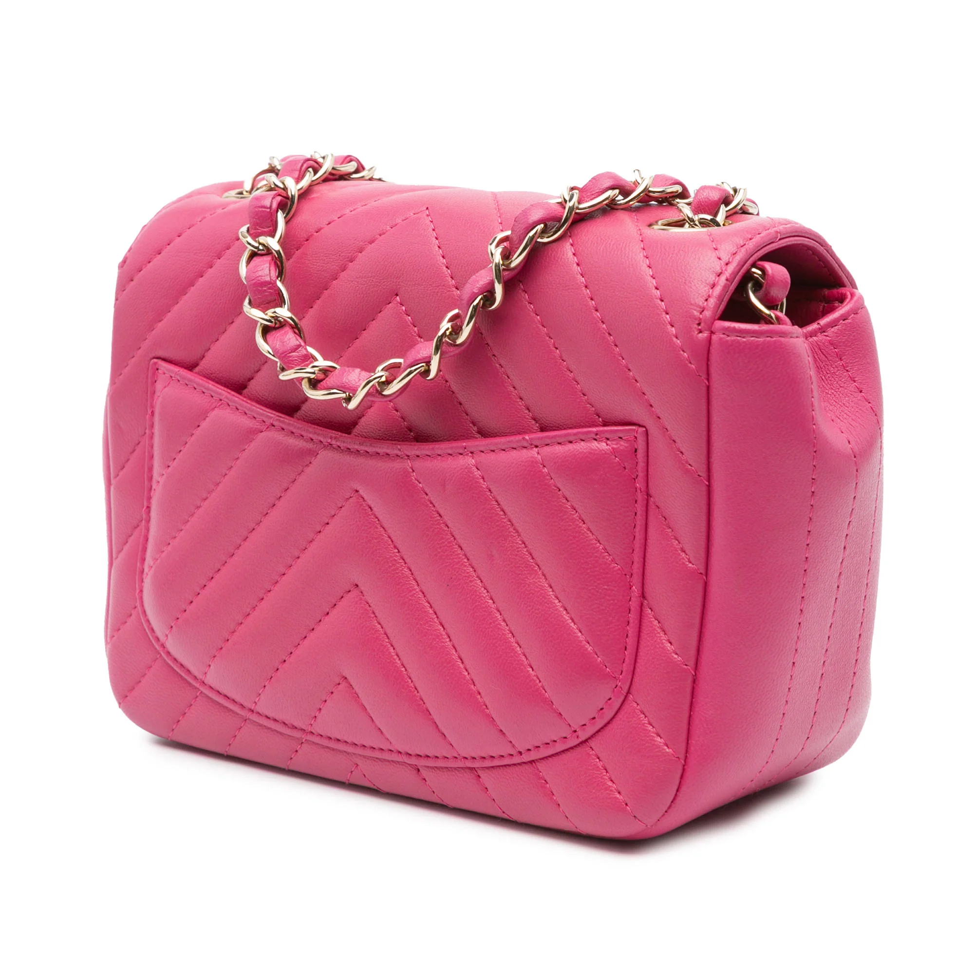 Chanel | Pre-Owned Mini Square Classic Chevron Lambskin Single Flap | Pink - Image 3