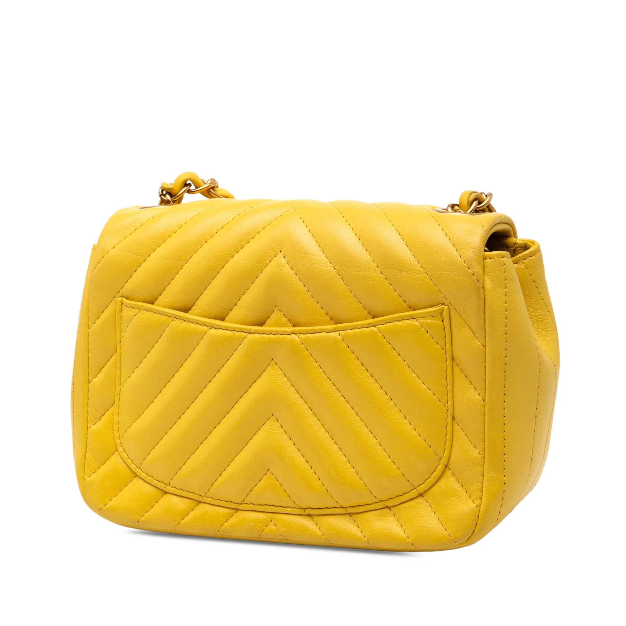 Chanel | Pre-Owned Mini Square Classic Chevron Lambskin Single Flap | Yellow - Image 2