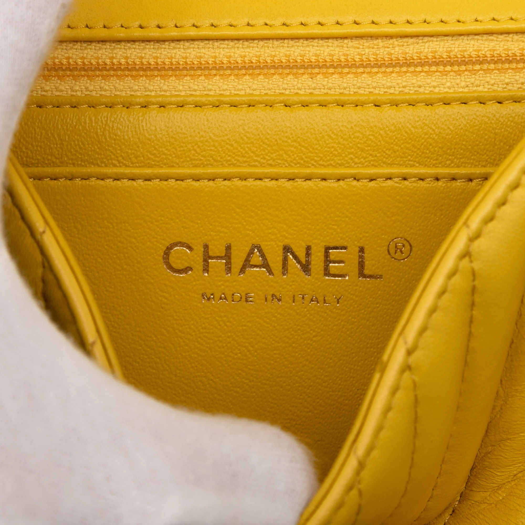 Chanel | Pre-Owned Mini Square Classic Chevron Lambskin Single Flap | Yellow - Image 5