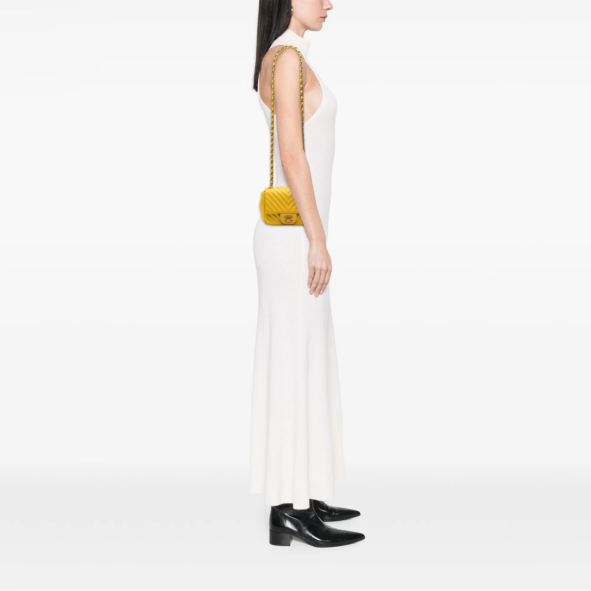 Chanel | Pre-Owned Mini Square Classic Chevron Lambskin Single Flap | Yellow - Image 7
