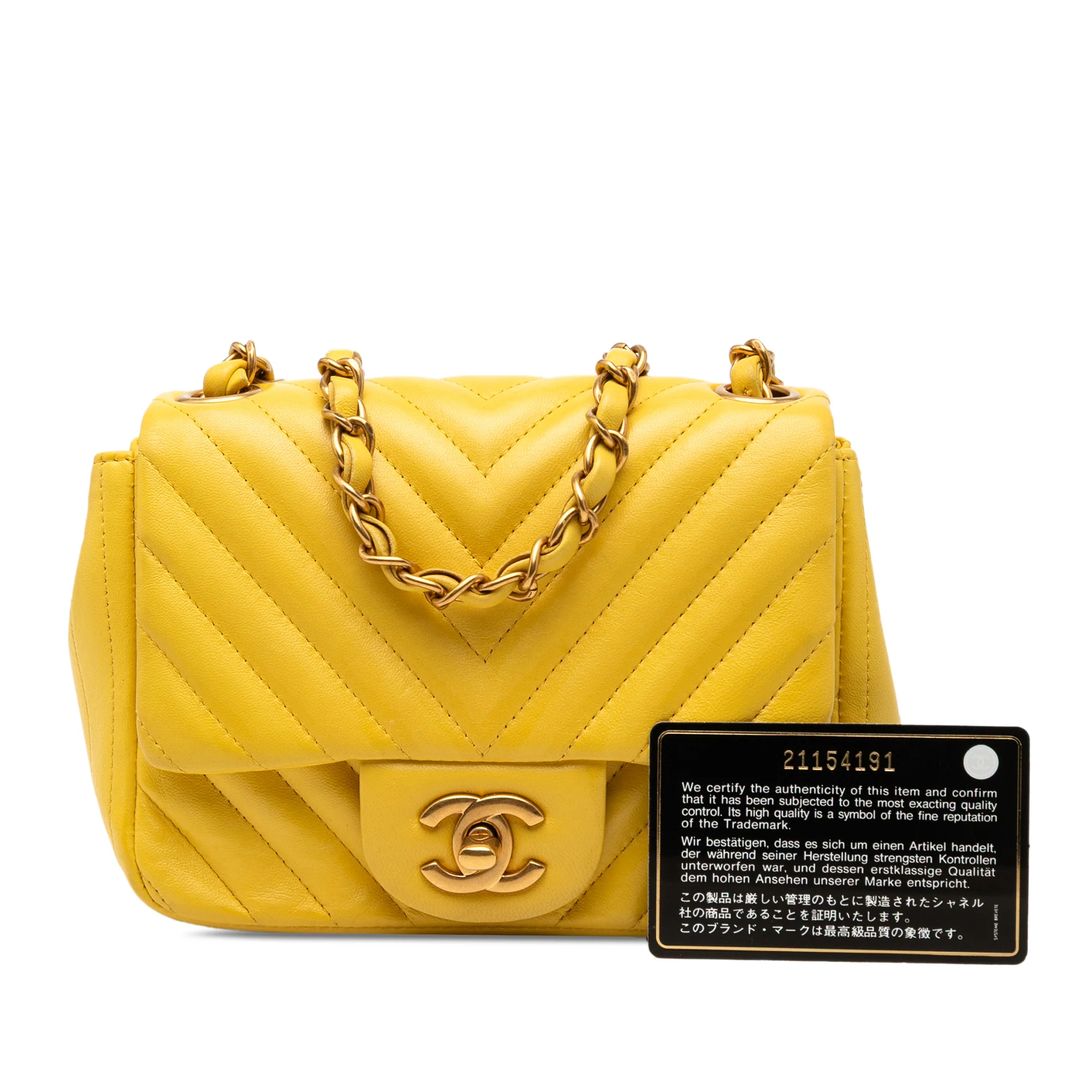 Chanel | Pre-Owned Mini Square Classic Chevron Lambskin Single Flap | Yellow - Image 8