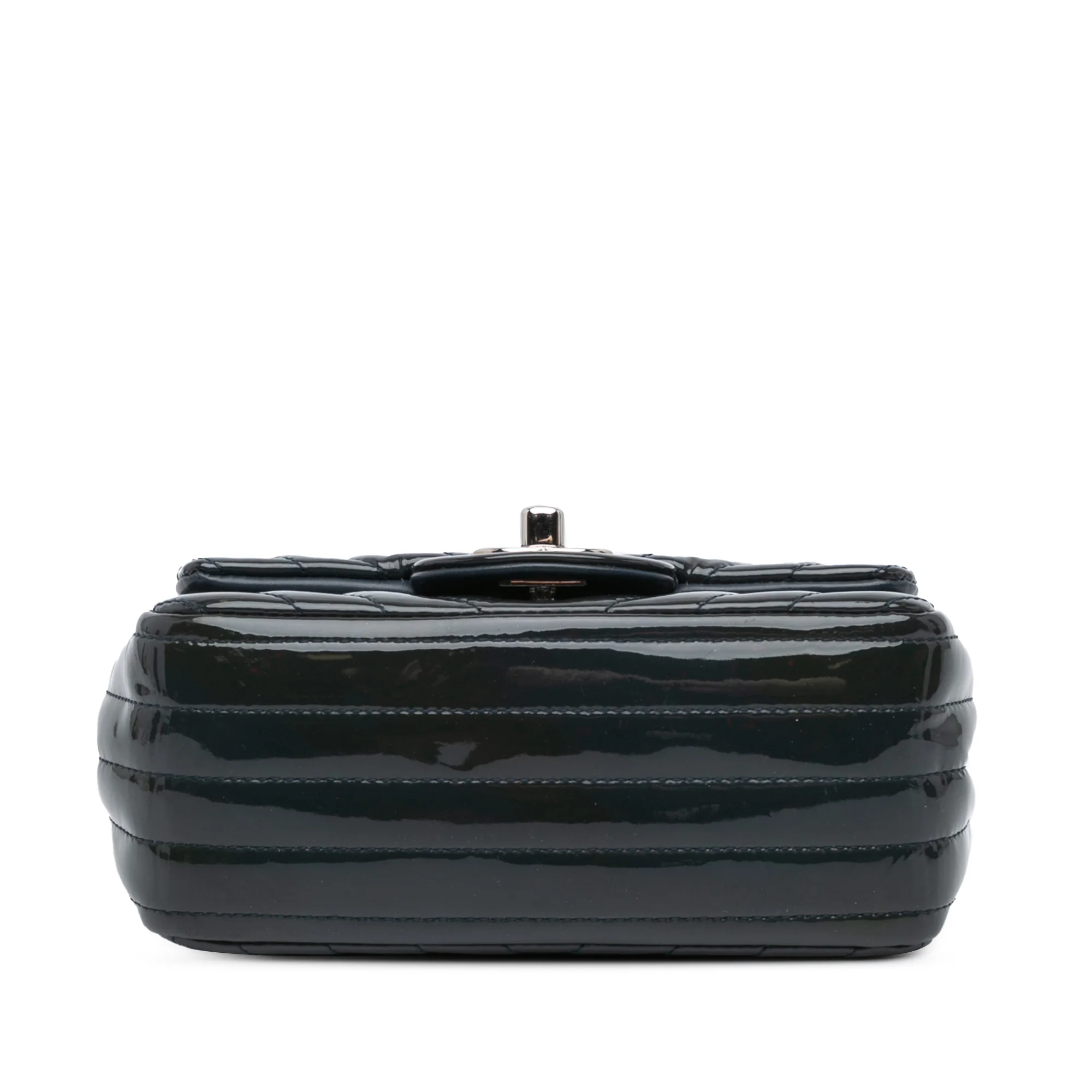 Chanel | Pre-Owned Mini Square Classic Chevron Patent Single Flap | Blue/Navy - Image 3
