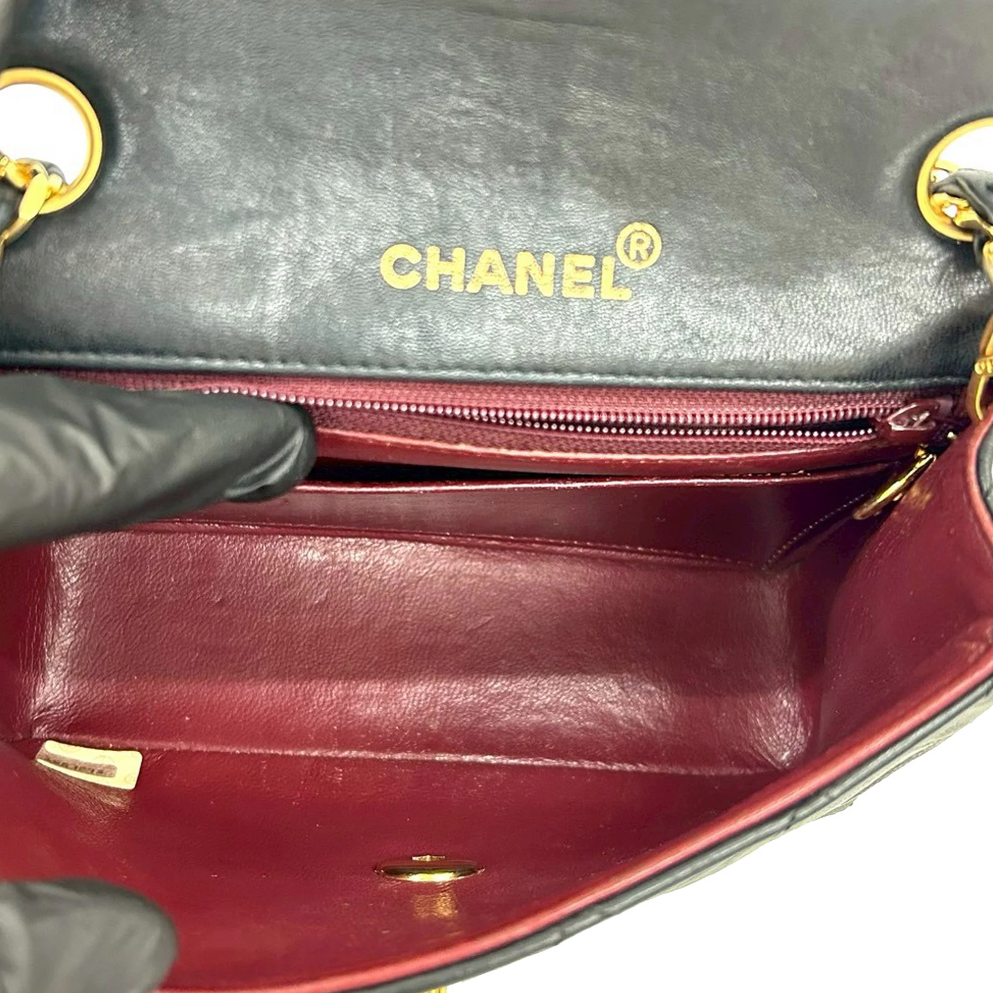Chanel | Pre-Owned Mini Square Classic Lambskin Single Flap | Black - Image 9