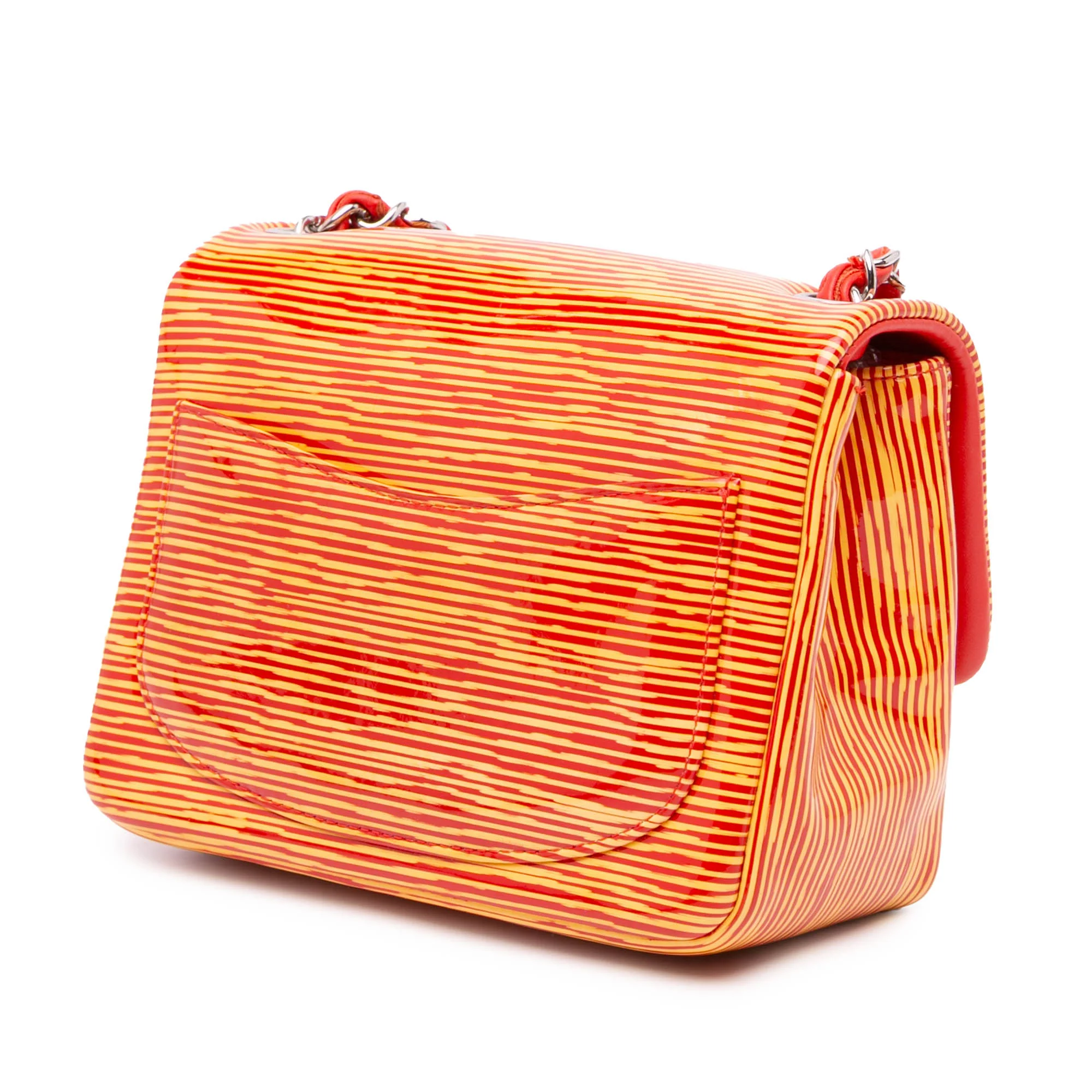 Chanel | Pre-Owned Mini Square Classic Patent Striped Single Flap | Orange - Image 4