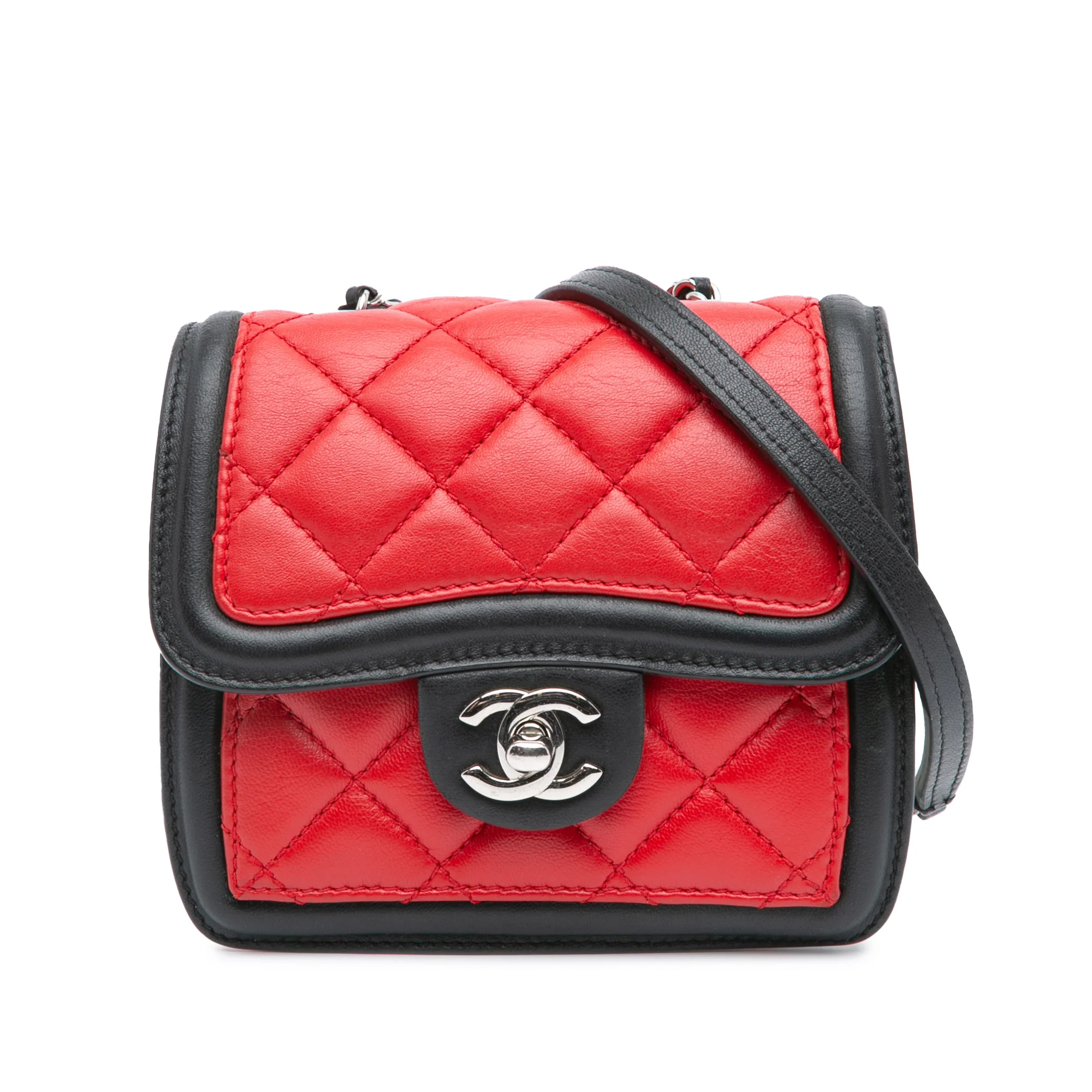 Chanel | Pre-Owned Mini Square Lambskin Graphic Flap Crossbody | Red/BlackBlack