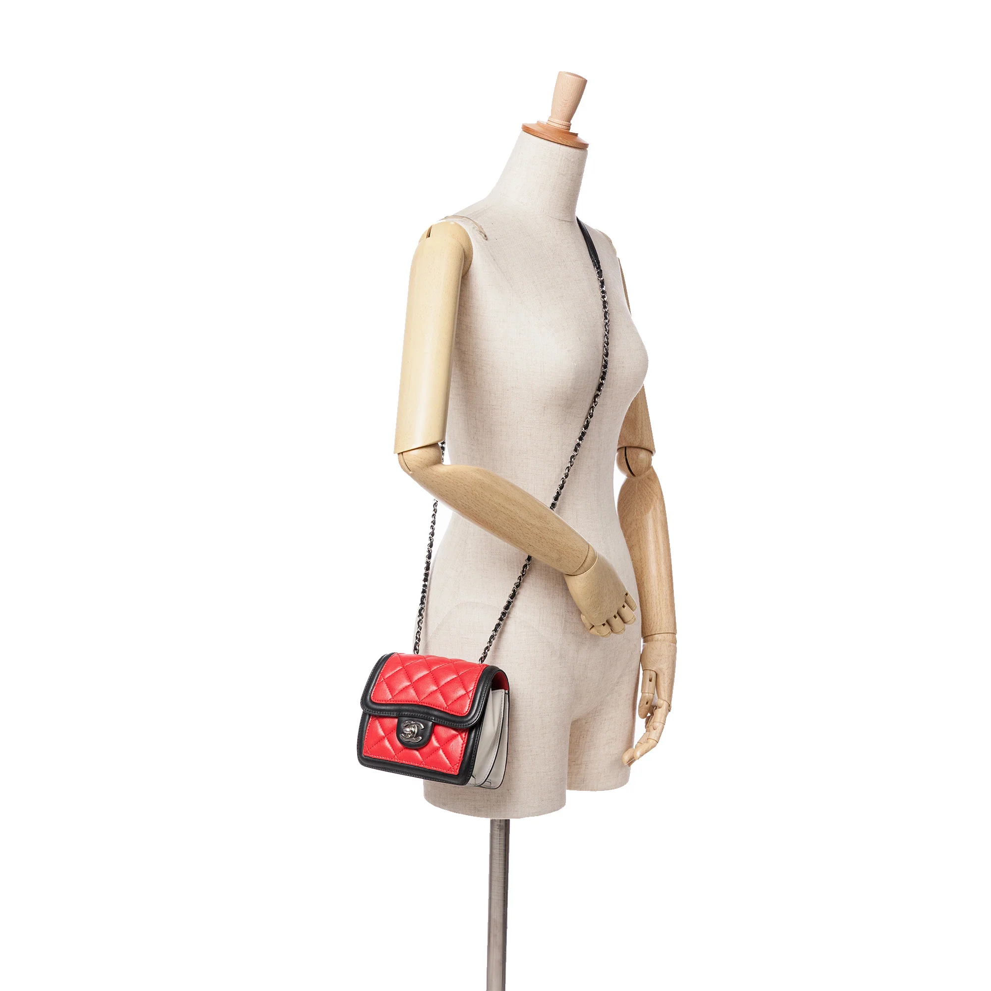 Chanel | Pre-Owned Mini Square Lambskin Graphic Flap Crossbody | Red/BlackBlack - Image 3