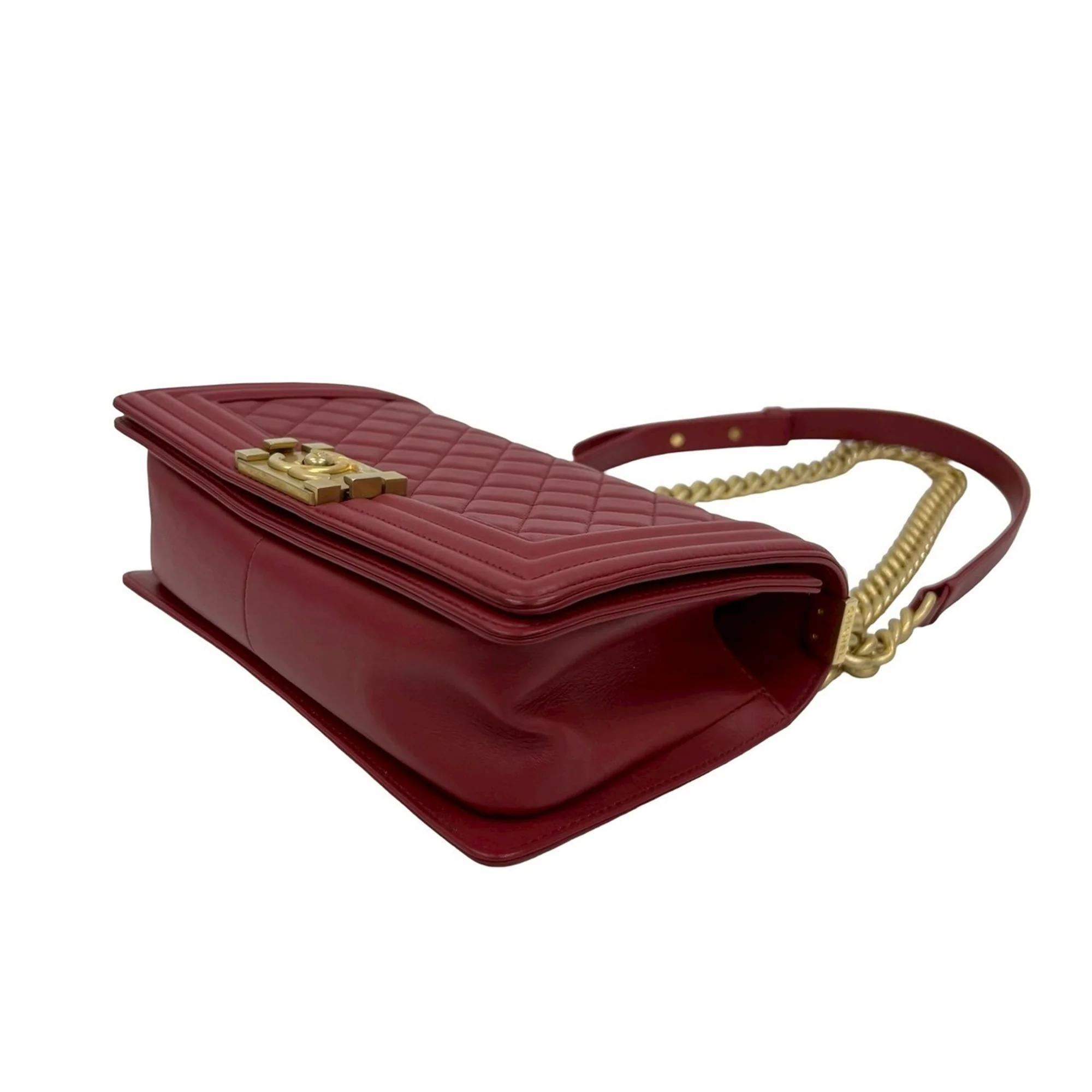 Chanel | Pre-Owned Old Medium Quilted Lambskin Boy Flap | Red - Image 8