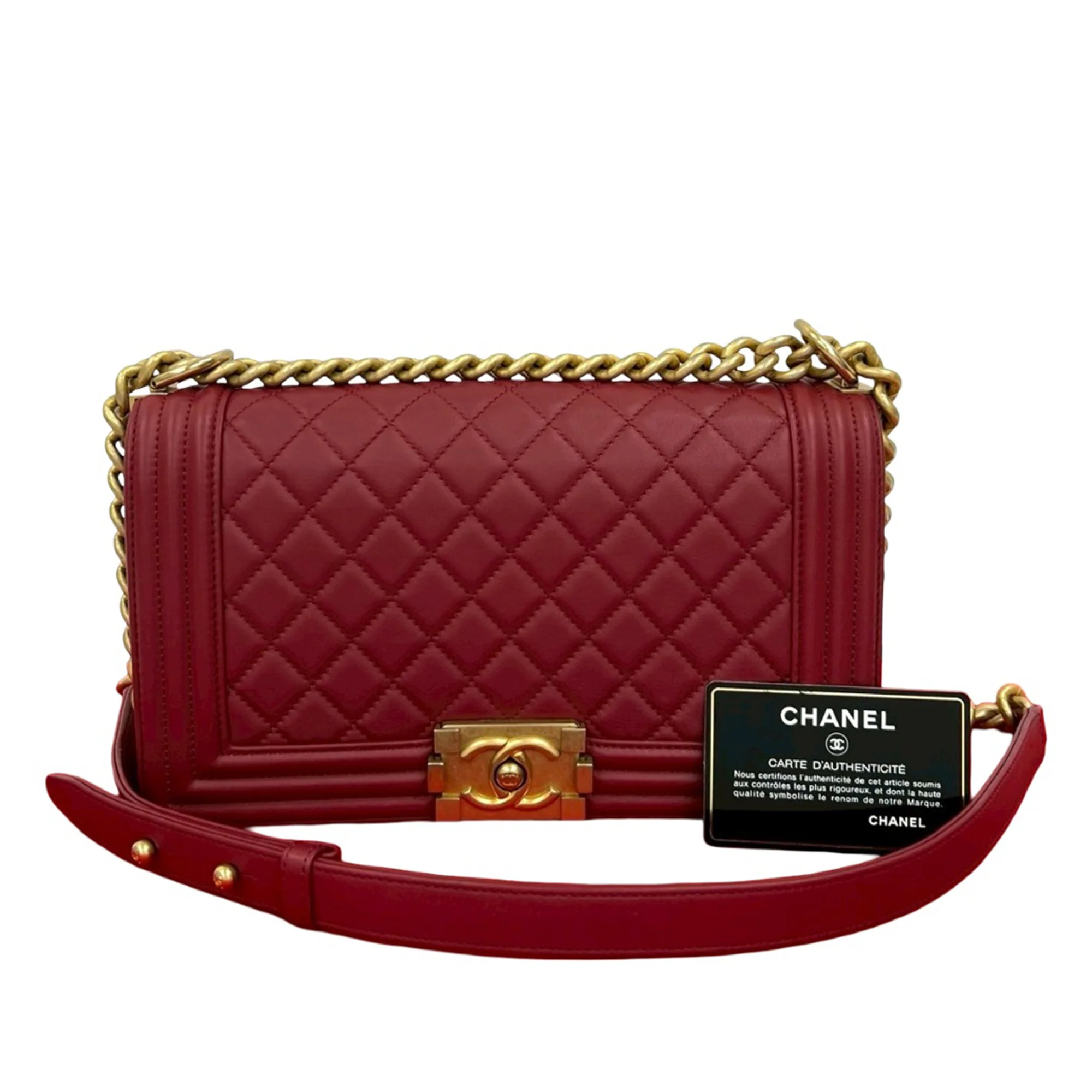 Chanel | Pre-Owned Old Medium Quilted Lambskin Boy Flap | Red - Image 9