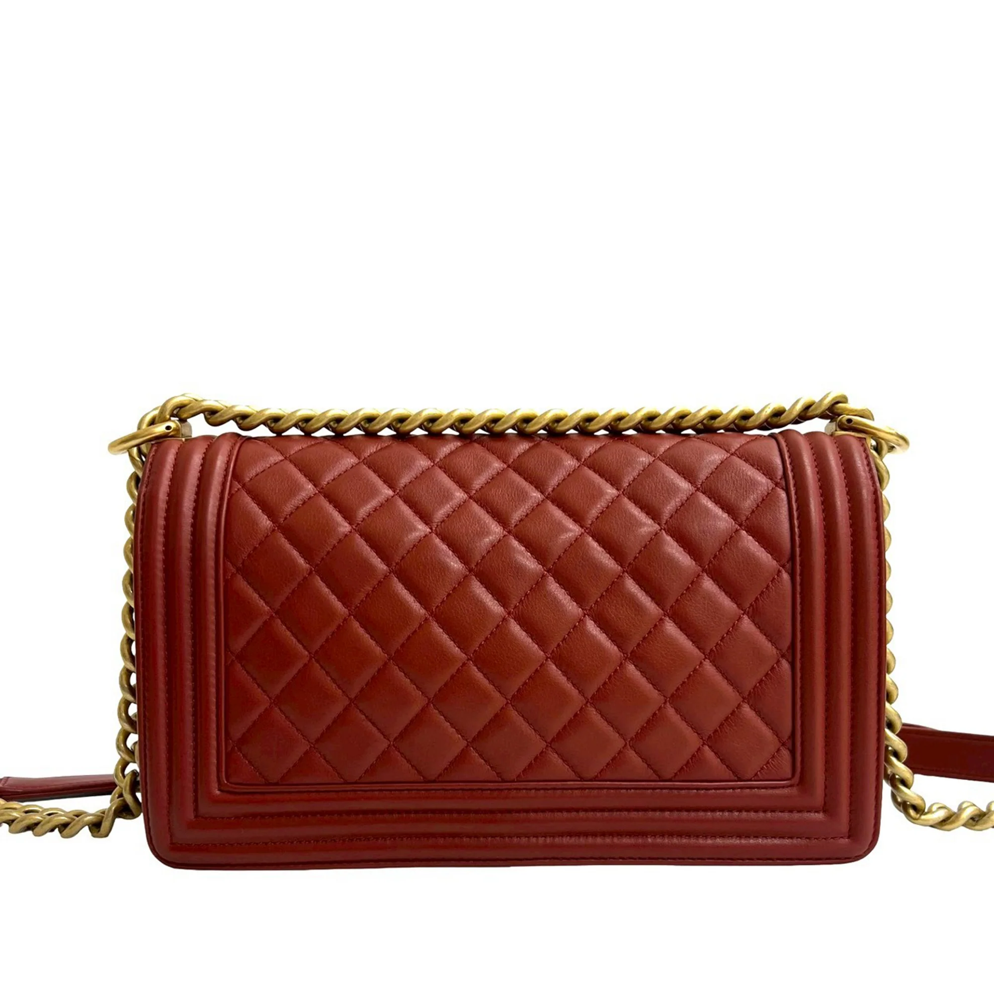 Chanel | Pre-Owned Old Medium Quilted Lambskin Boy Flap | Red/Dark Red - Image 3