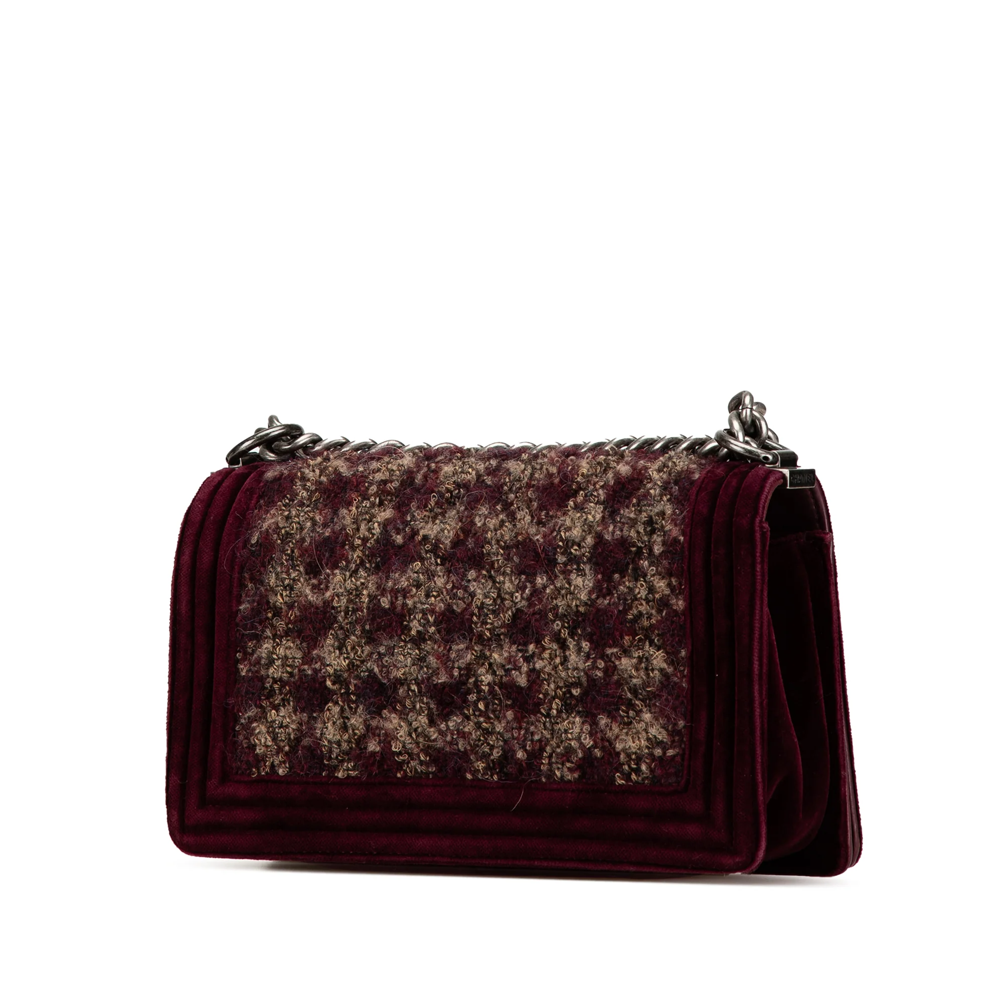 Chanel | Pre-Owned Old Medium Velvet and Tweed Boy Flap - I | Red/Burgundy - Image 2
