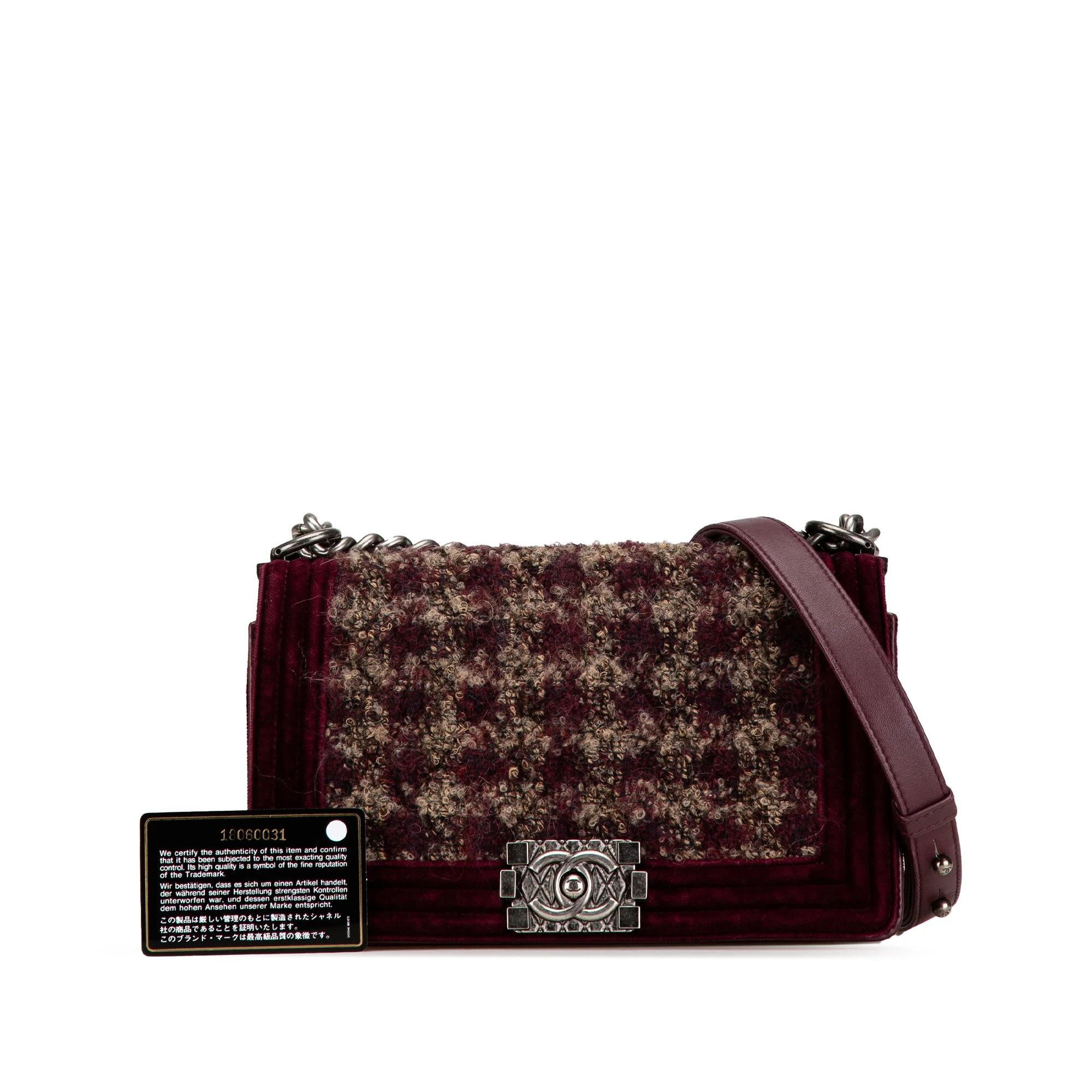 Chanel | Pre-Owned Old Medium Velvet and Tweed Boy Flap - I | Red/Burgundy - Image 9