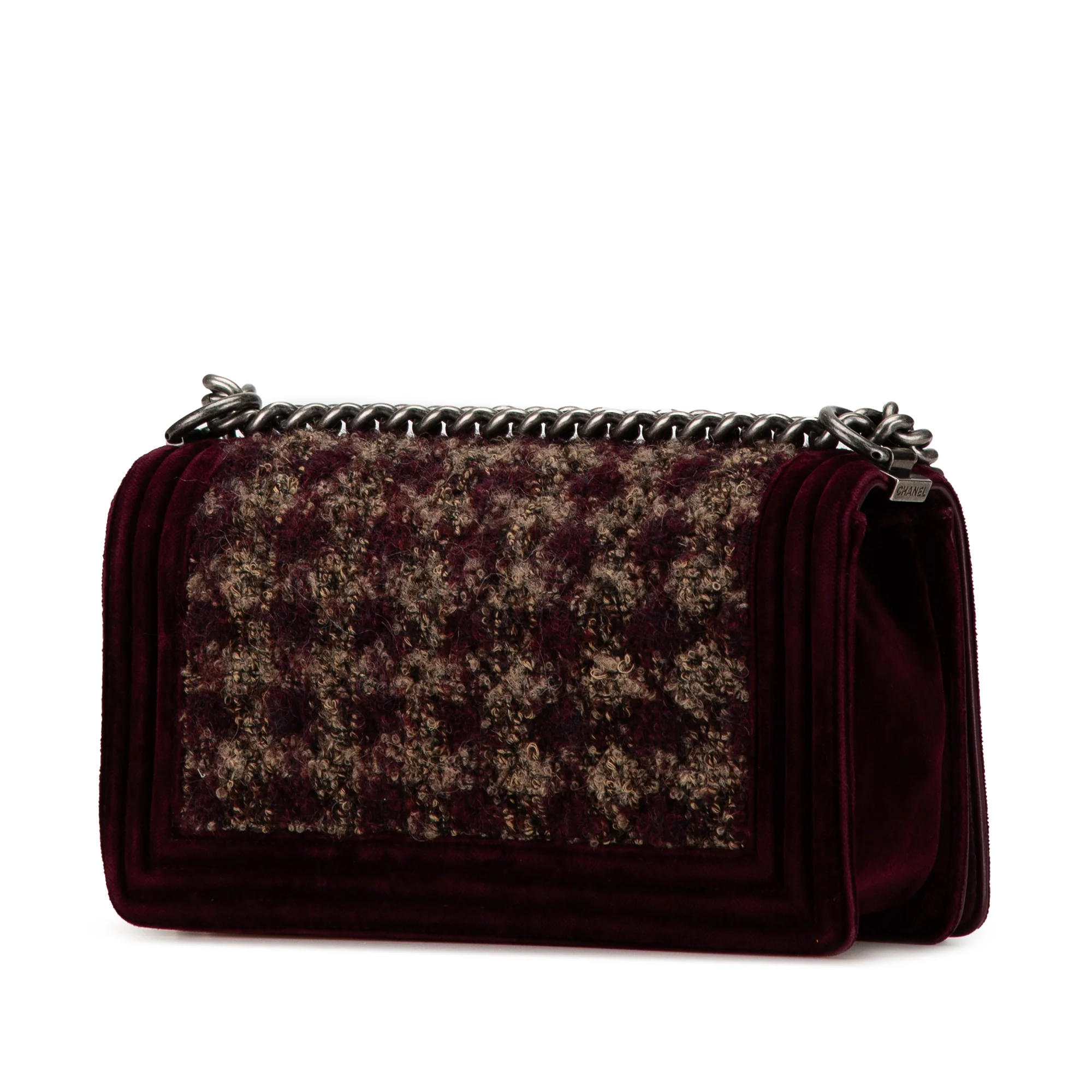 Chanel | Pre-Owned Old Medium Velvet and Tweed Boy Flap - II | Red/Burgundy - Image 2