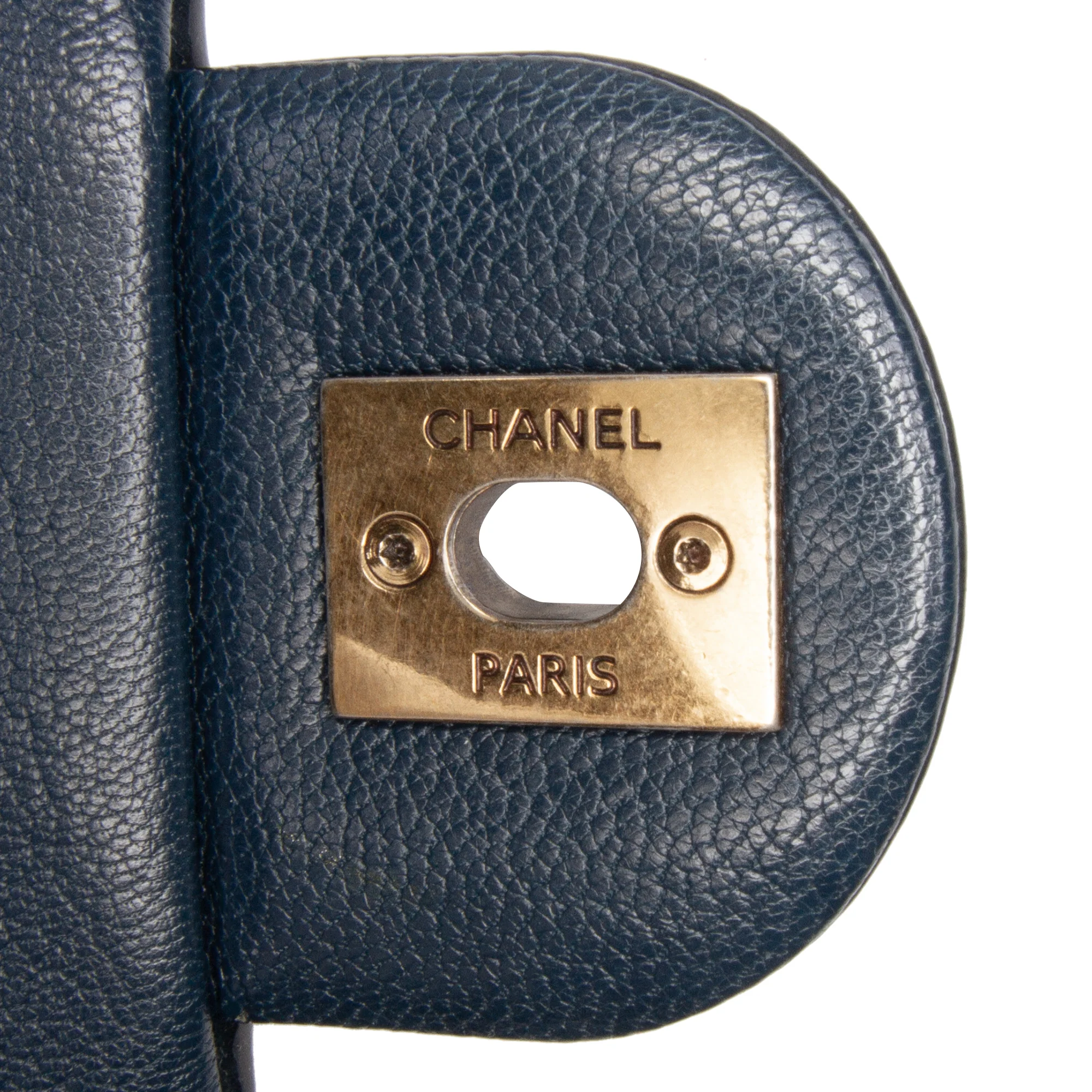 Chanel | Pre-Owned Paris-Salzburg Small Patent and Goatskin CC Eyelet Flap | Blue/Navy - Image 14