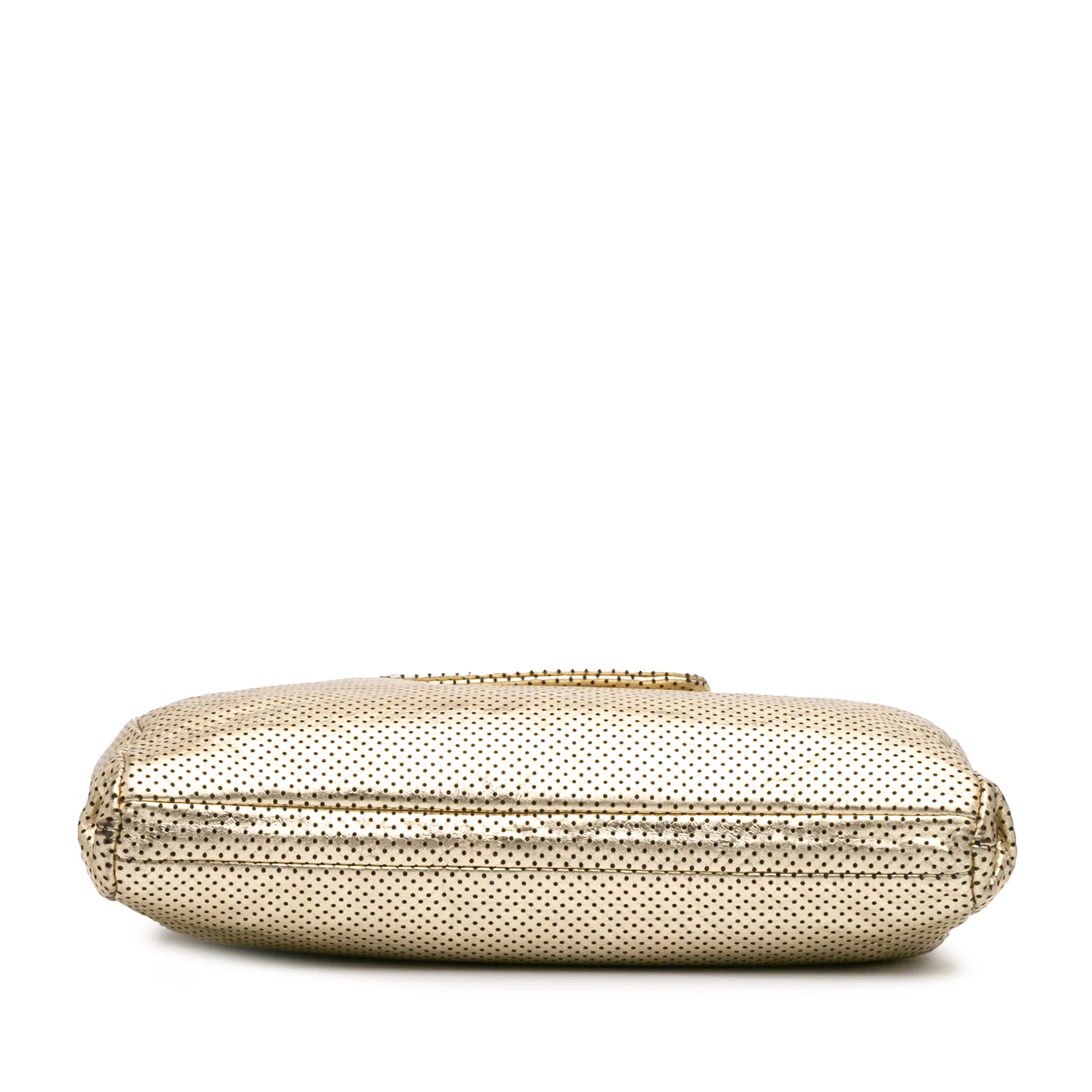 Chanel | Pre-Owned Perforated Crackled Metallic Calfskin Drill Tote | Gold - Image 4