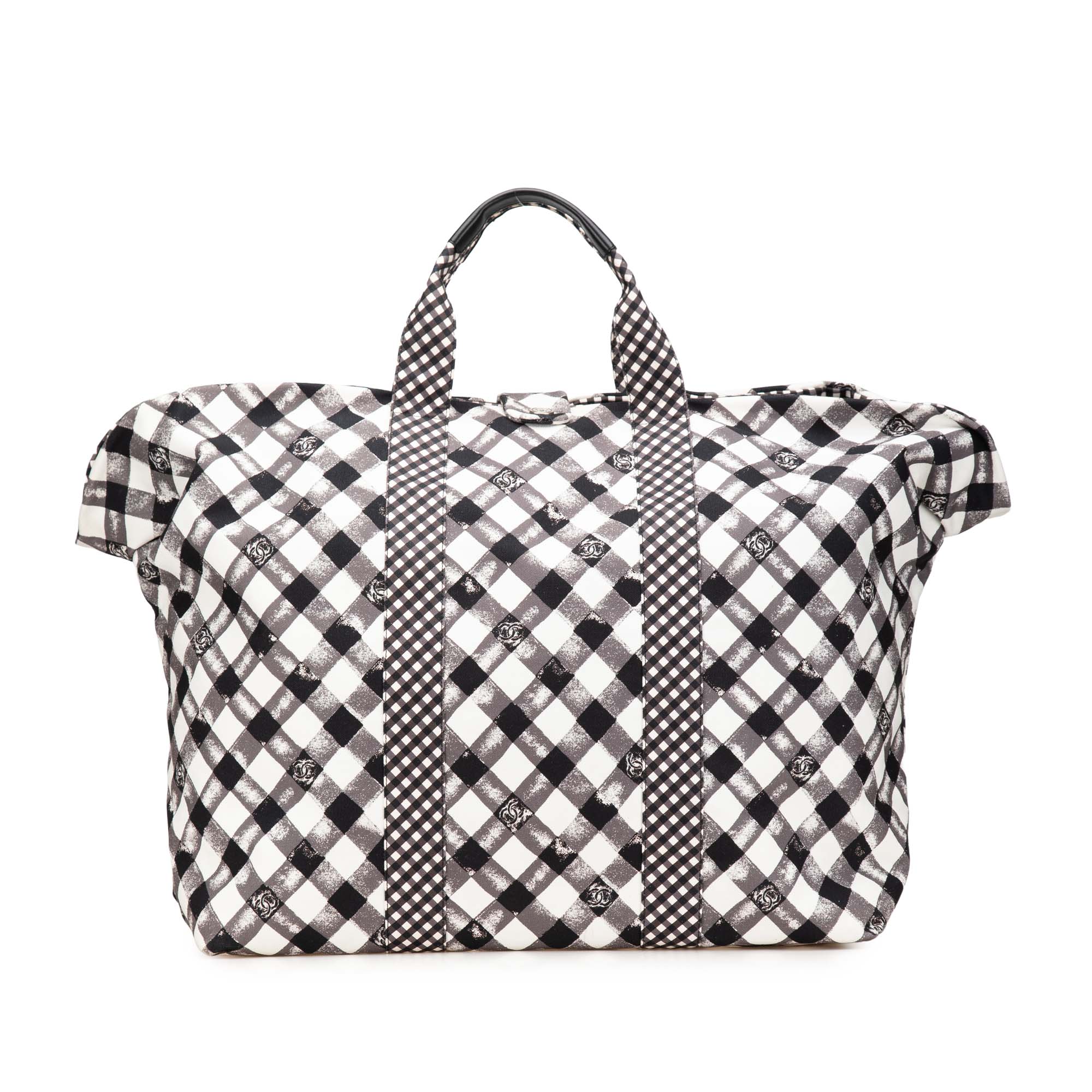 Chanel | Pre-Owned Printed Canvas Gingham Weekender Tote | White