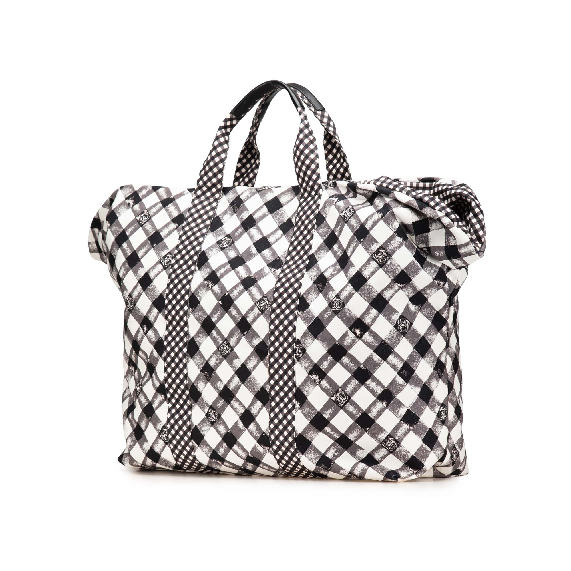 Chanel | Pre-Owned Printed Canvas Gingham Weekender Tote | White - Image 4