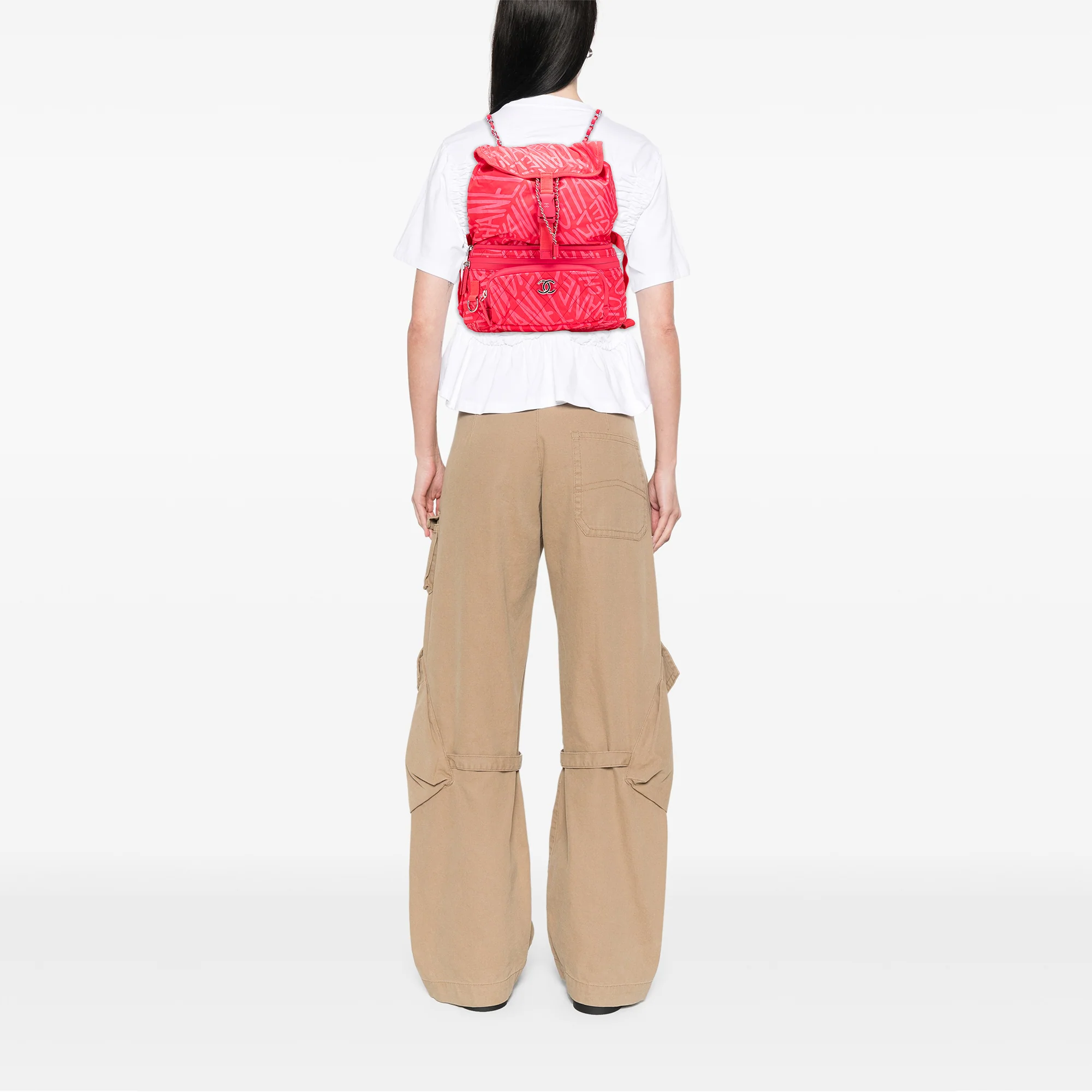 Chanel | Pre-Owned Printed Nylon Coco Neige Convertible Backpack | Pink - Image 2