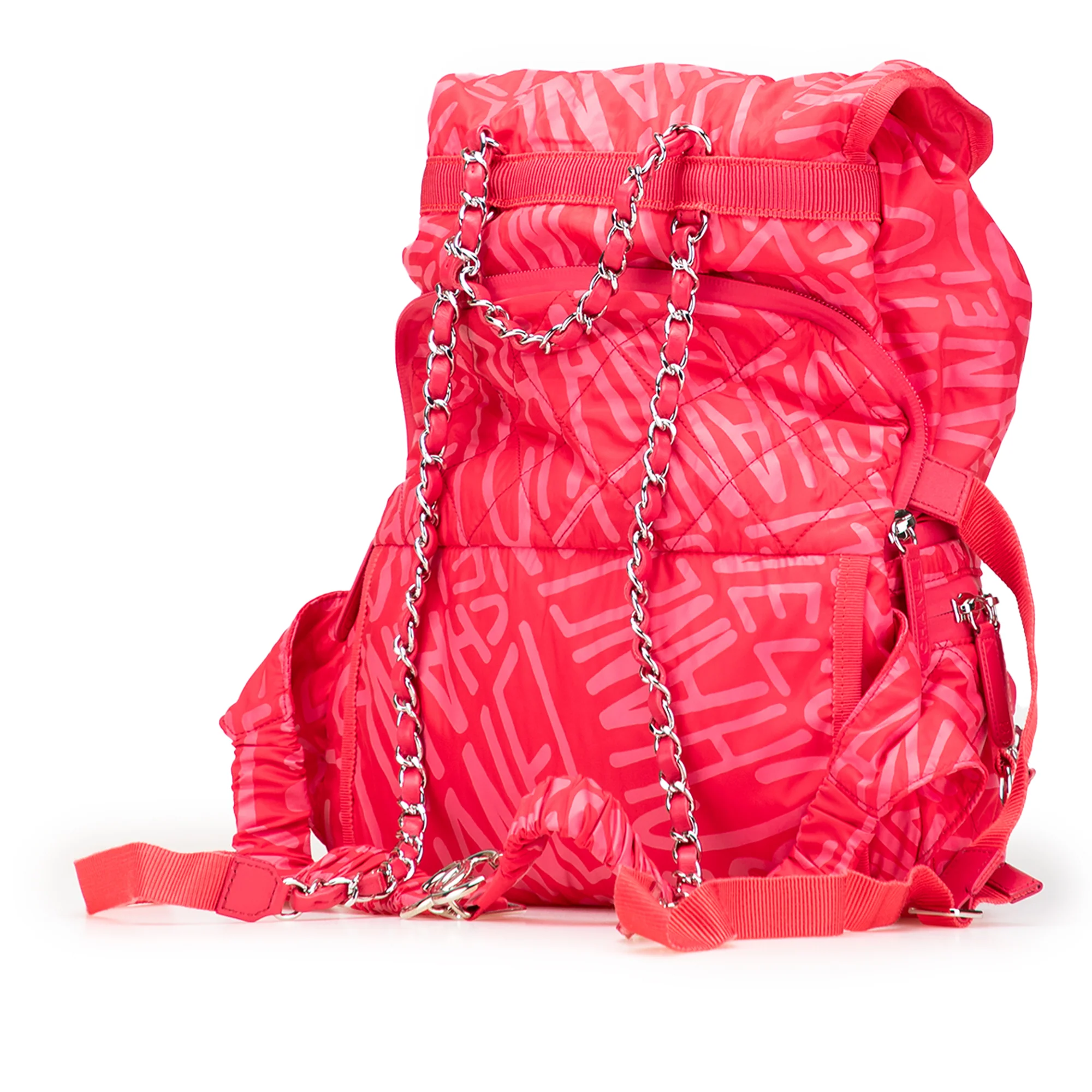 Chanel | Pre-Owned Printed Nylon Coco Neige Convertible Backpack | Pink - Image 4