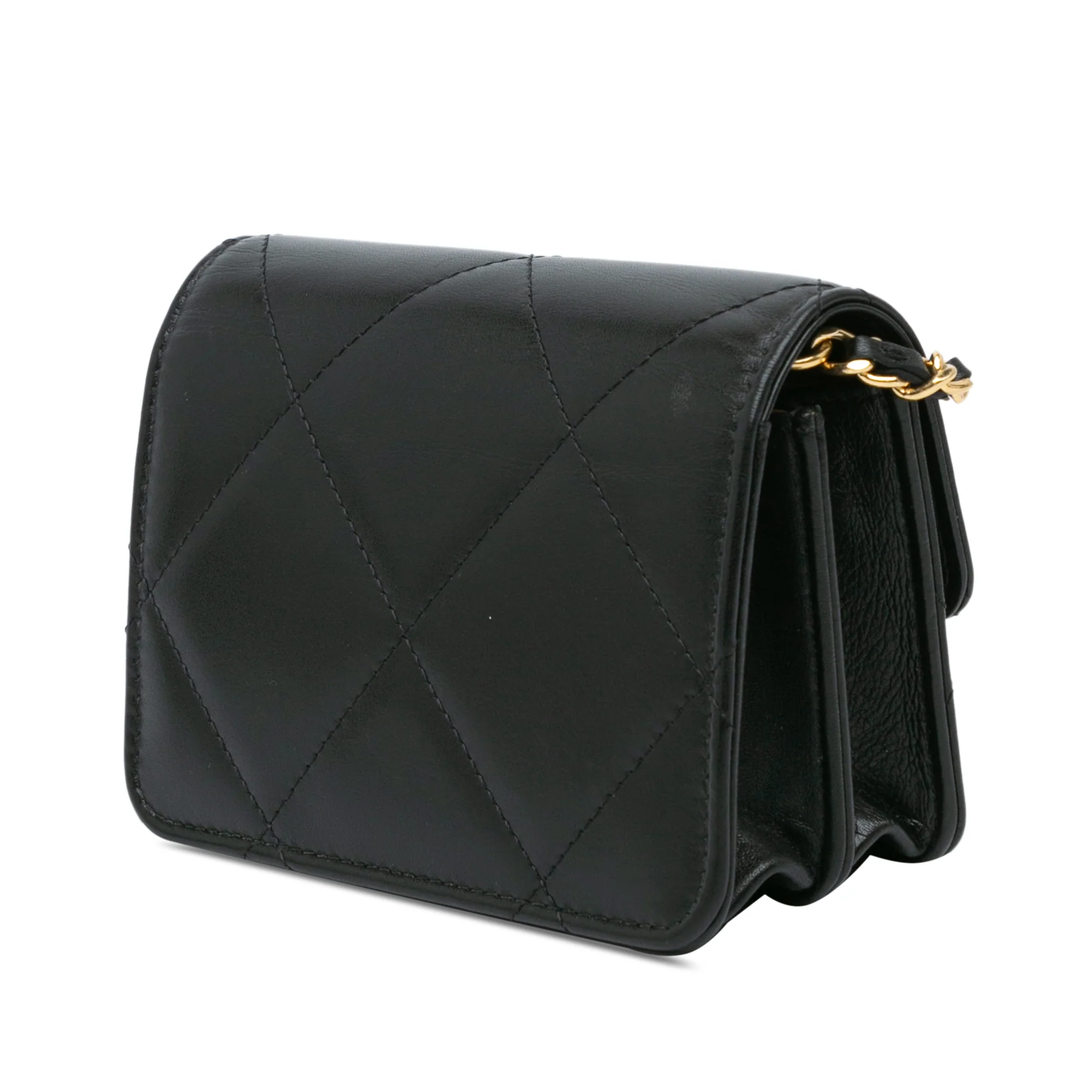 Chanel | Pre-Owned Quilted Calfskin Strass Card Holder On Chain | Black - Image 2