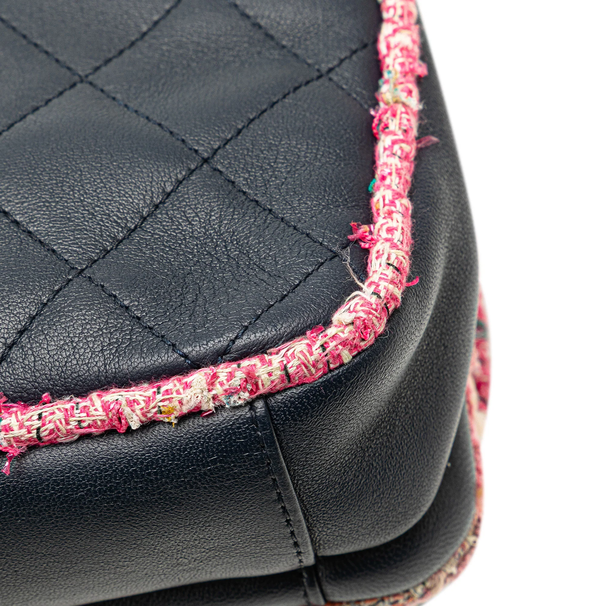 Chanel | Pre-Owned Quilted Lambskin and Tweed Elegant Trim Flap | Blue/Navy - Image 15