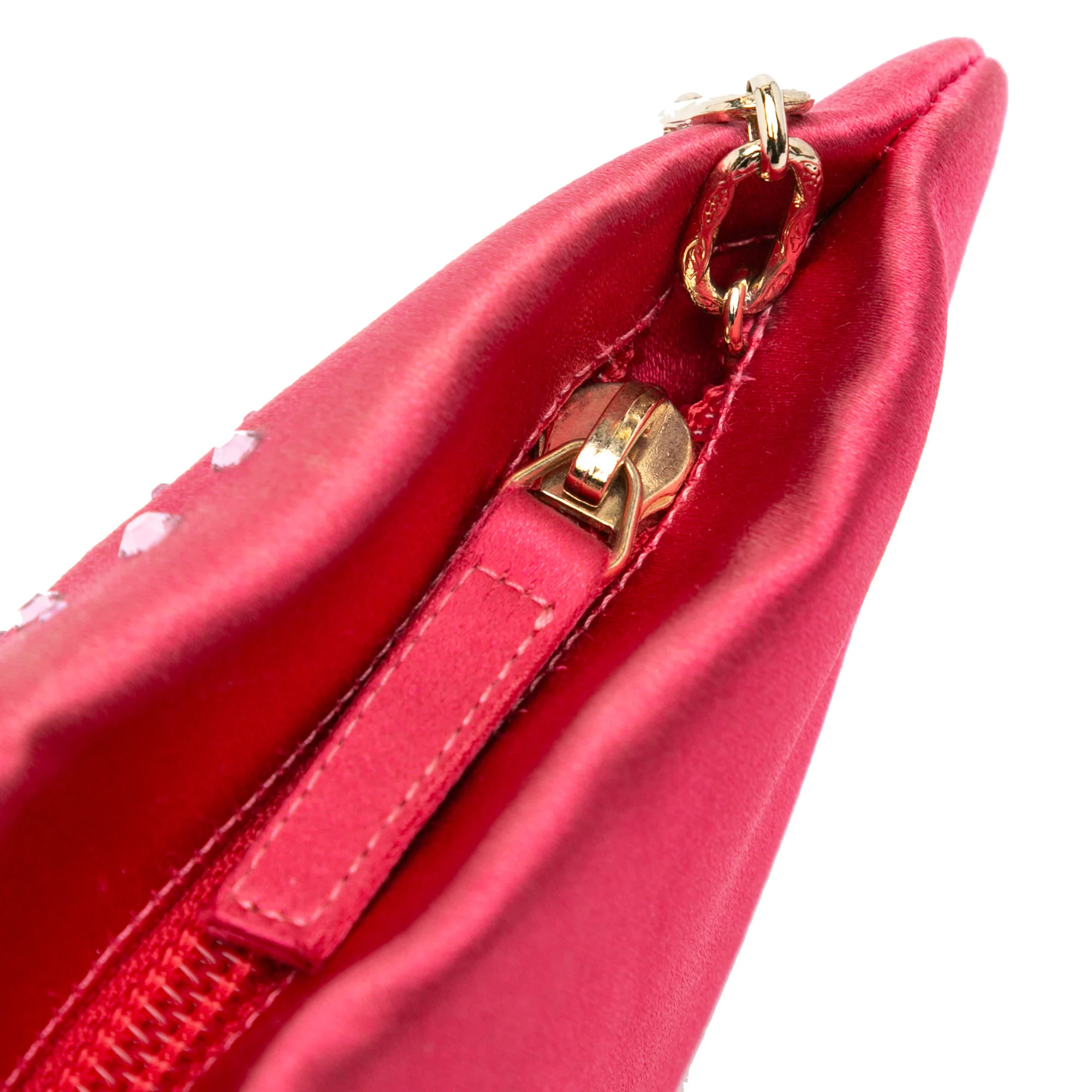 Chanel | Pre-Owned Satin Diamante Camellia Clutch with Chain | Pink/Dark Pink - Image 8