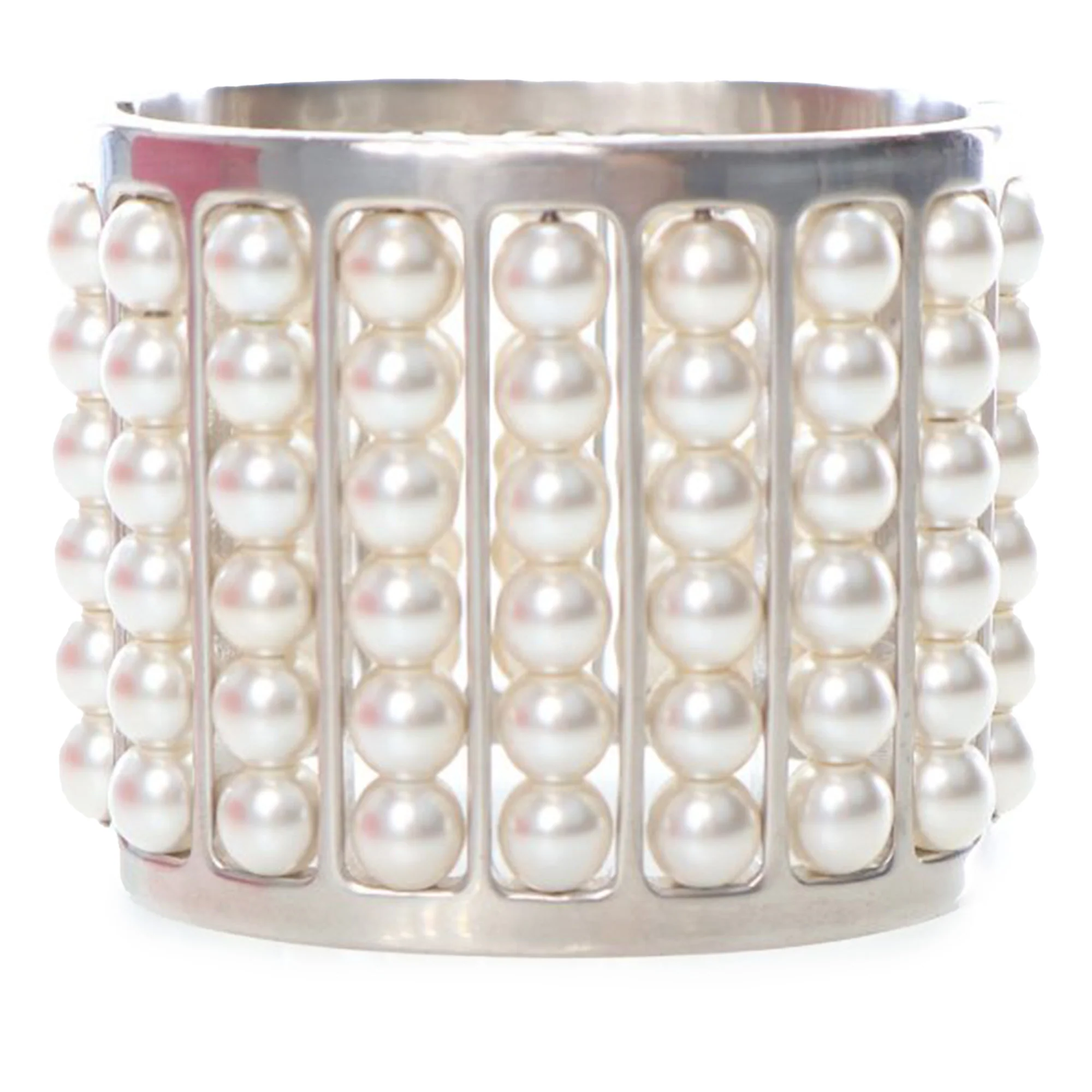 Chanel | Pre-Owned Silver Plated Wide Pearl Cuff Bracelet | Silver