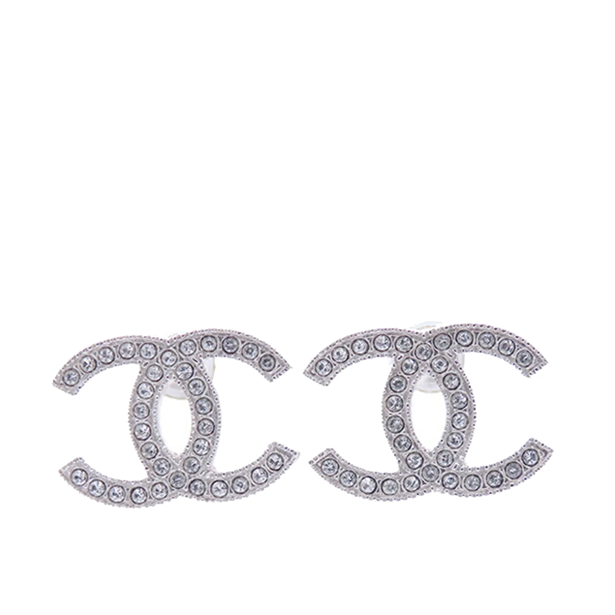 Chanel | Pre-Owned Silver Rhinestones CC Push Back Earrings | Silver